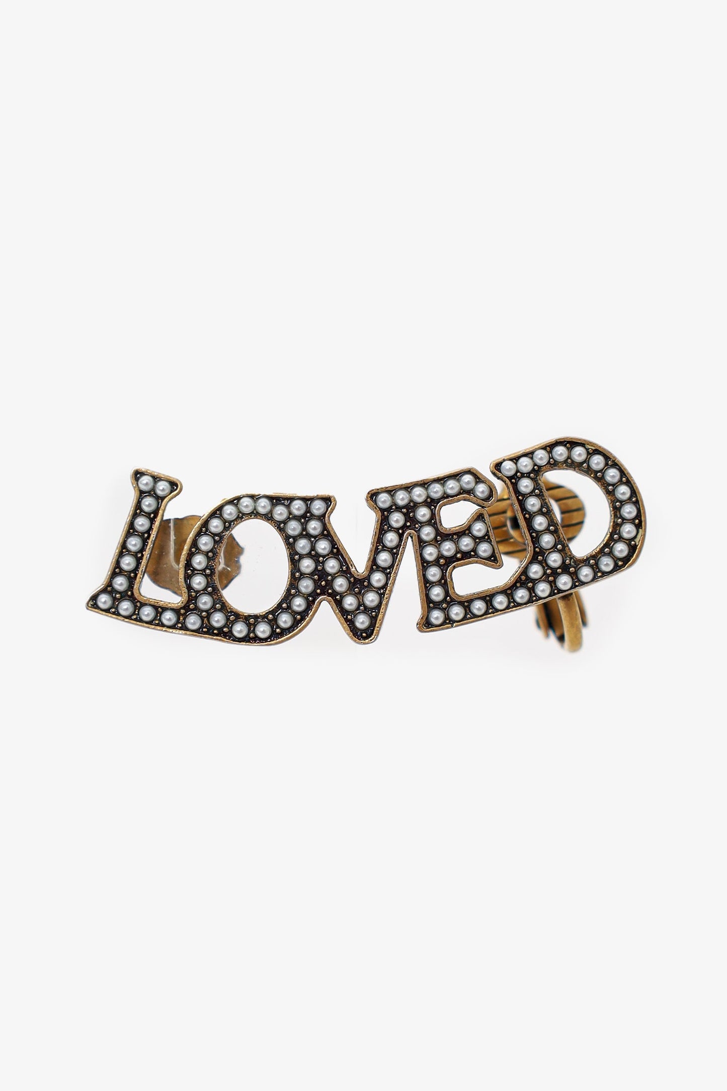 Gucci Gold Tone Faux Pearl 'Loved' Single Ear Cuff