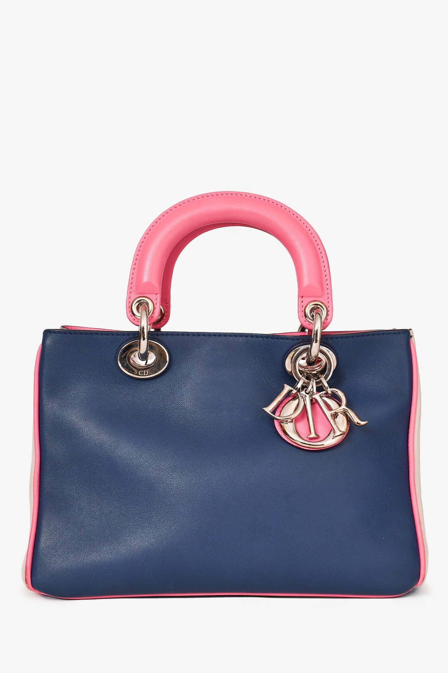 Dior Bag Christian Tri Colour issimo with Strap Leather Pink Navy Mini Bag