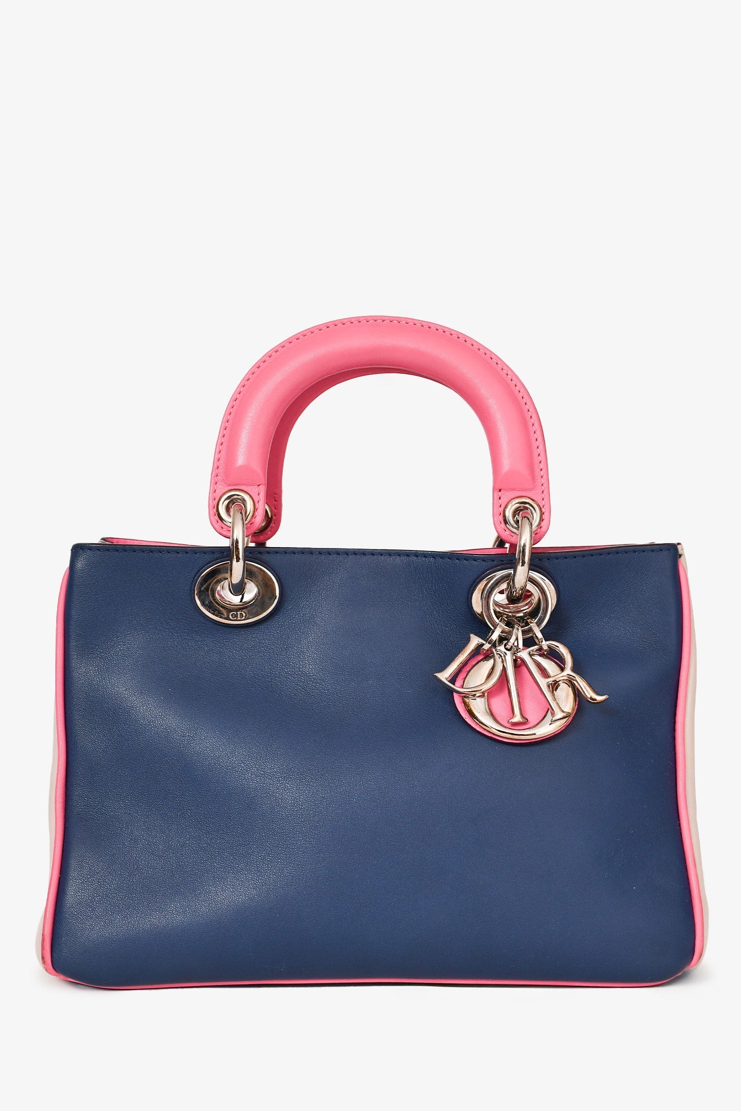 Dior Bag Christian Tri Colour issimo with Strap Leather Pink Navy Mini Bag