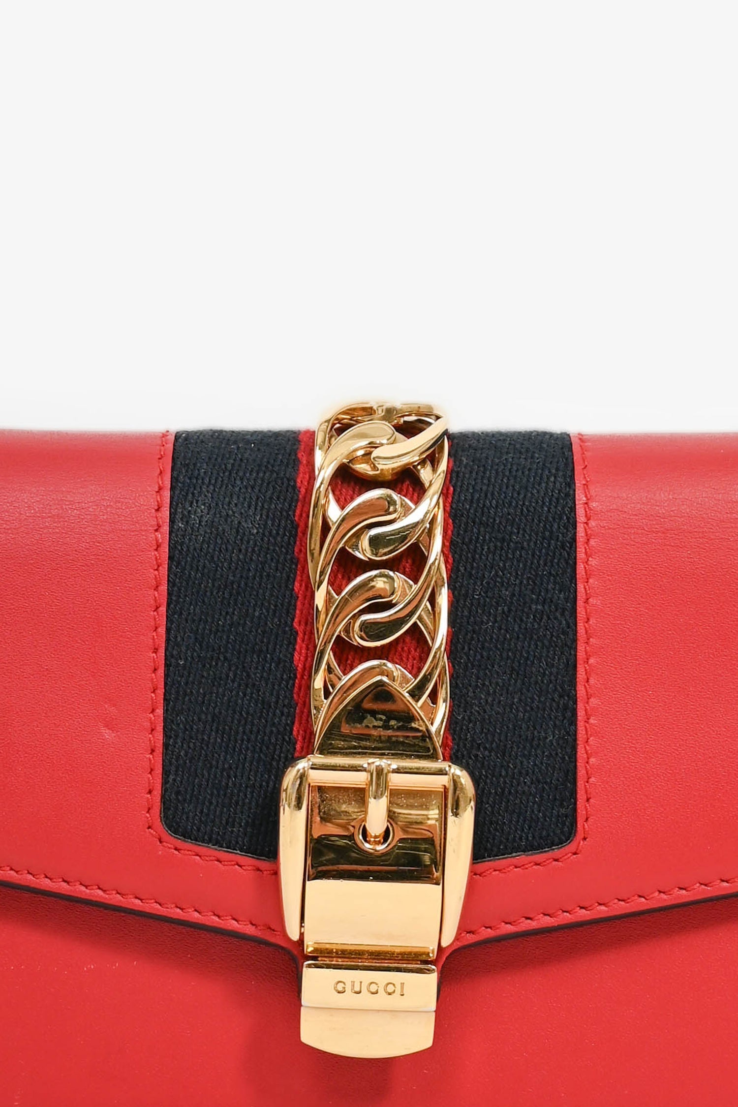 Gucci Red Leather Small Sylvie Bag on Chain