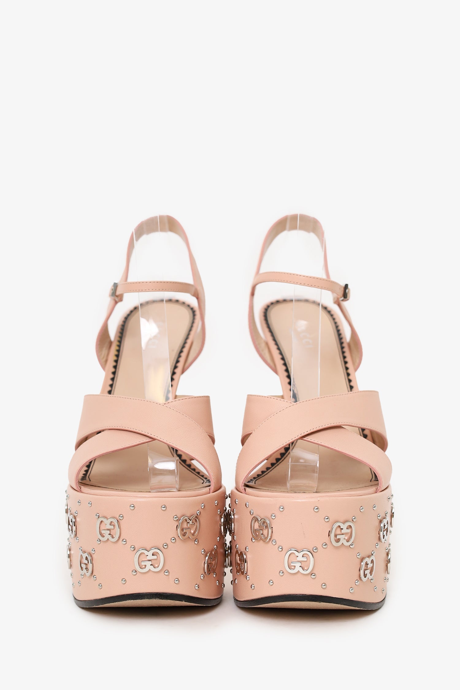 Gucci Pink Leather GG Platform Heels Size 38.5