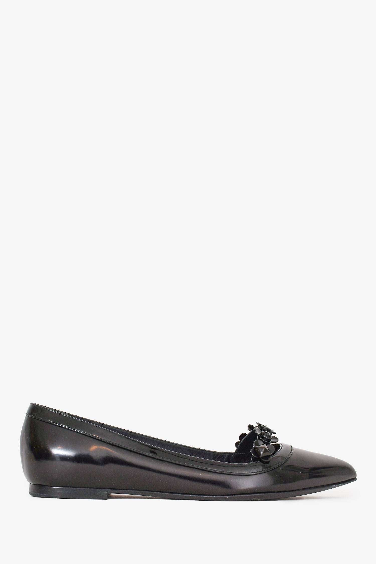 Louis Vuitton Black Patent Floral Embellished Pointed Flats Size 36.5