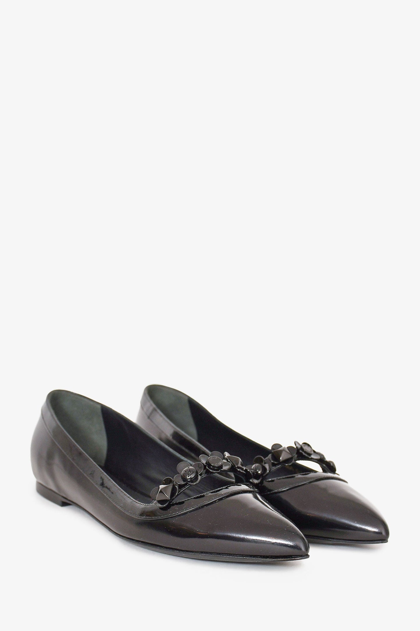 Louis Vuitton Black Patent Floral Embellished Pointed Flats Size 36.5