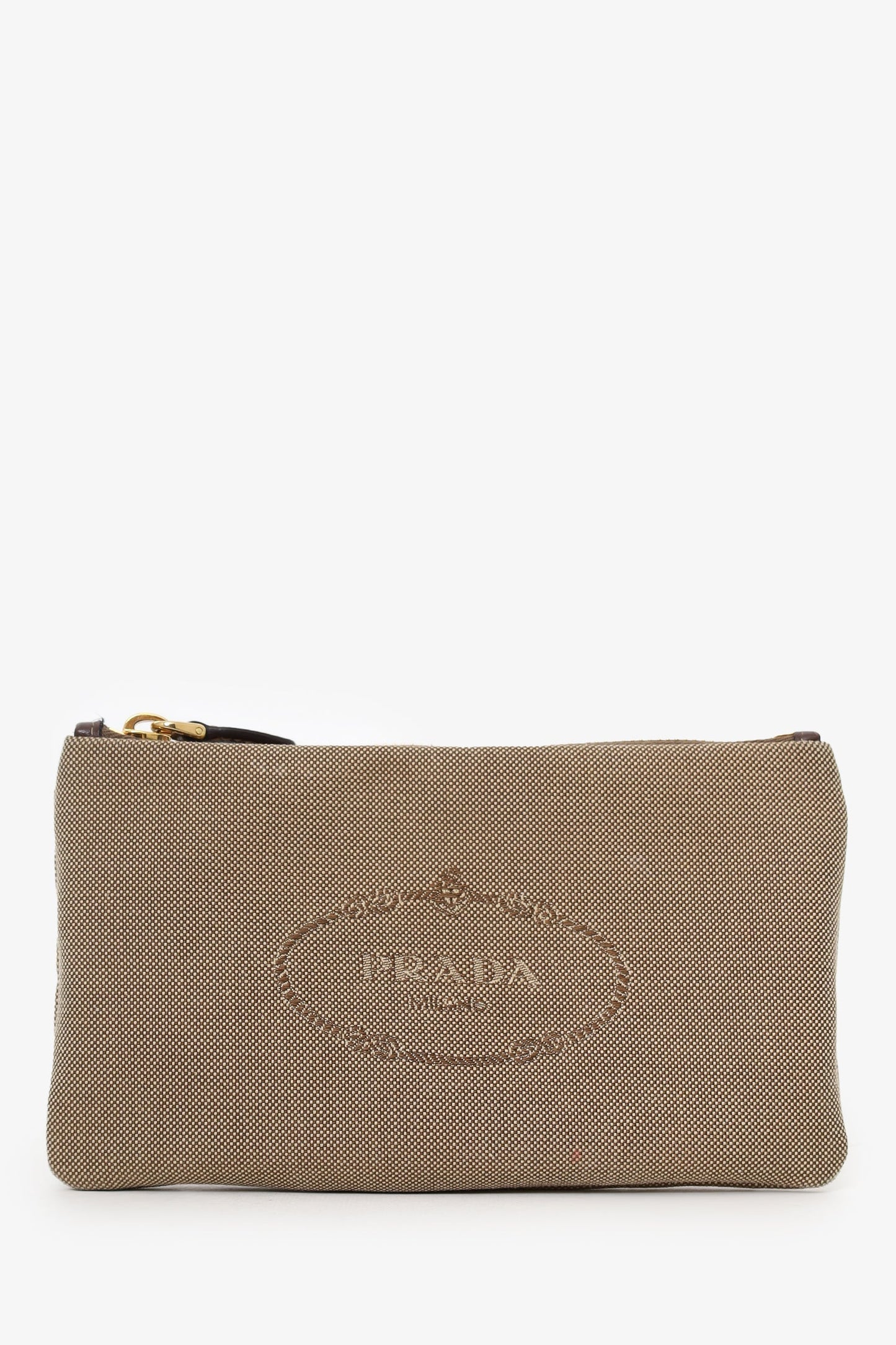 Prada Clutch Bag Jacquard Canapa Clutch Beige Logo