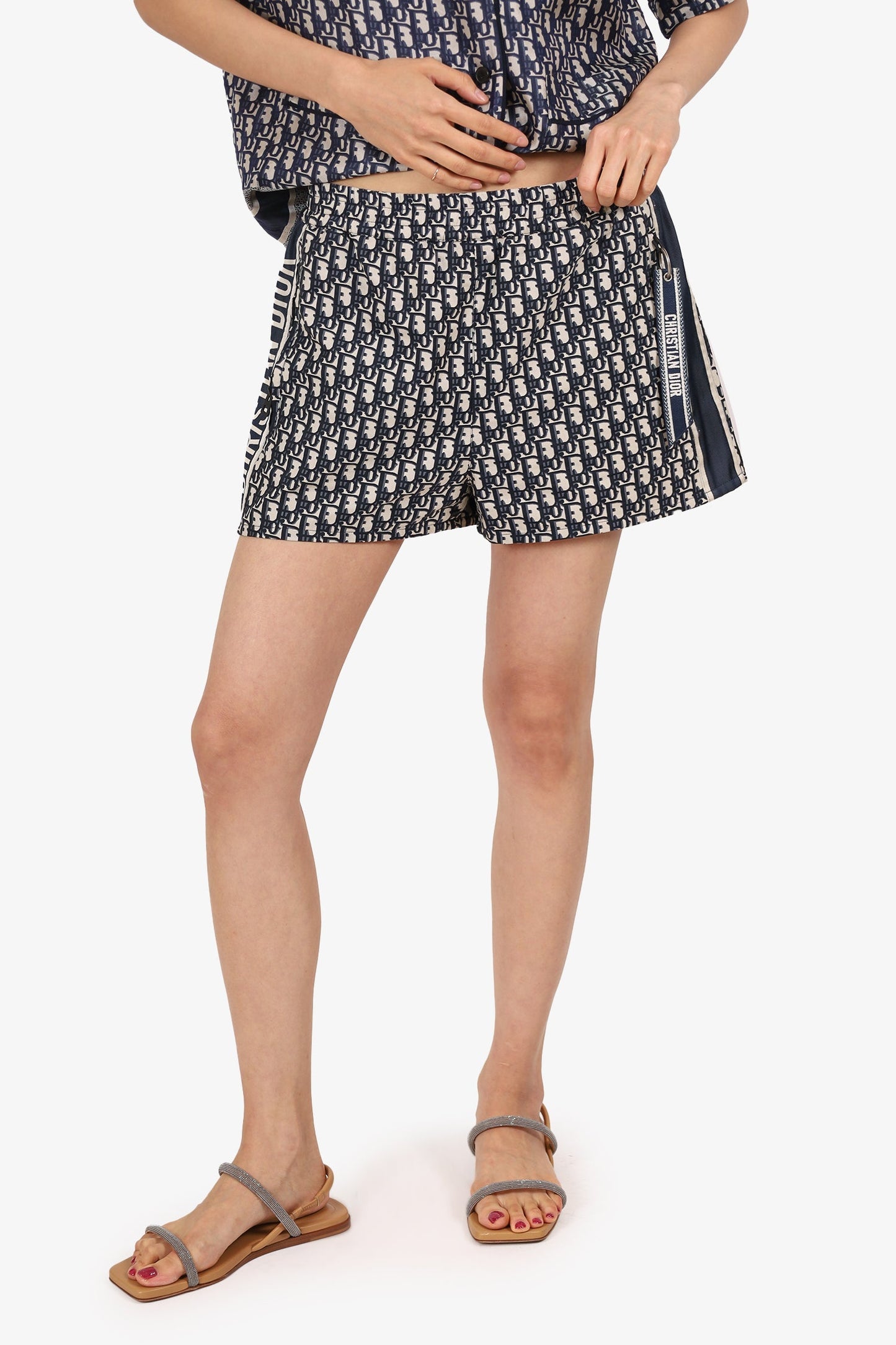 Dior Handbag Christian Oblique Technical Motif Shorts White Navy