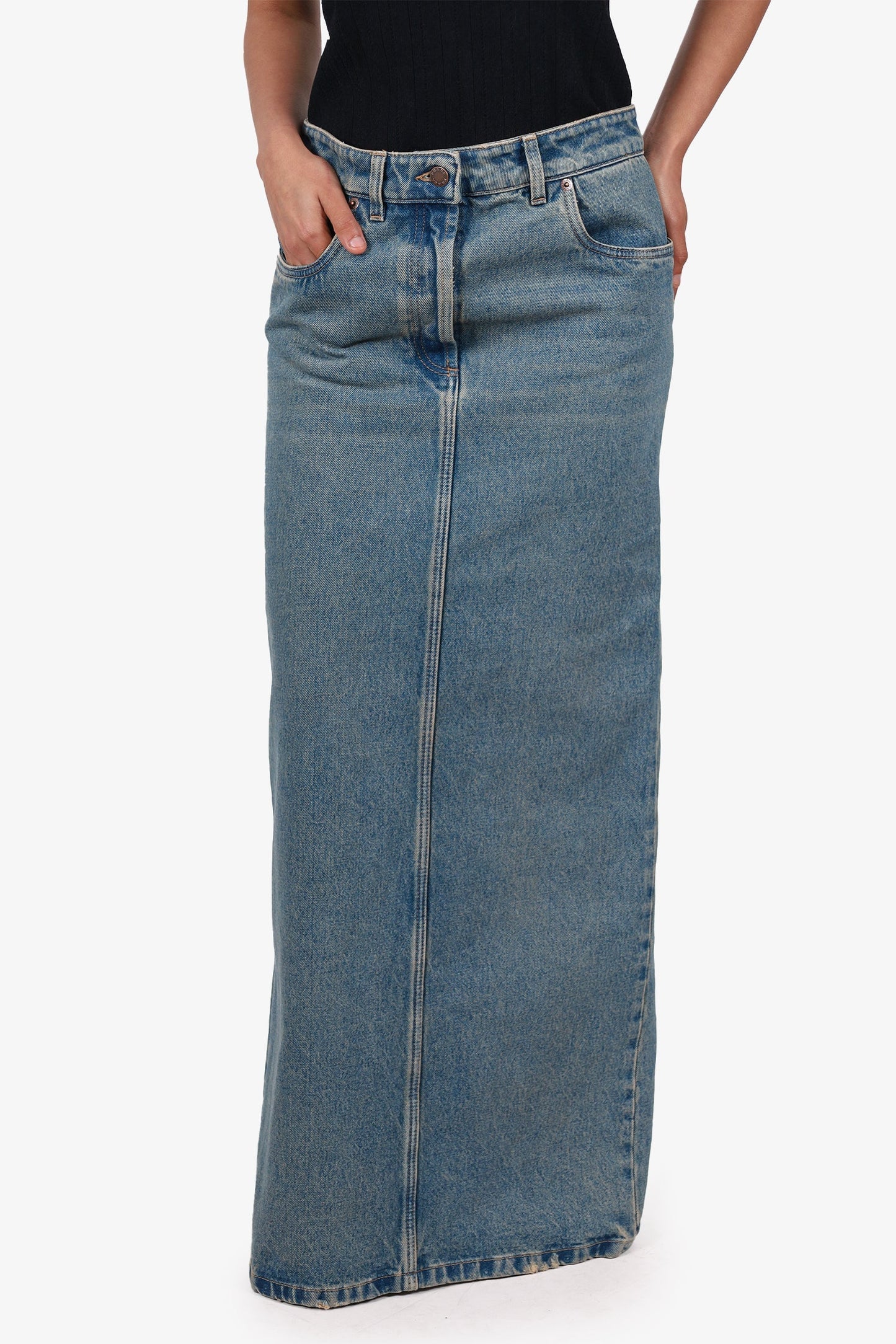 Prada Handbag Triangle Skirt As Is Denim Blue Maxi