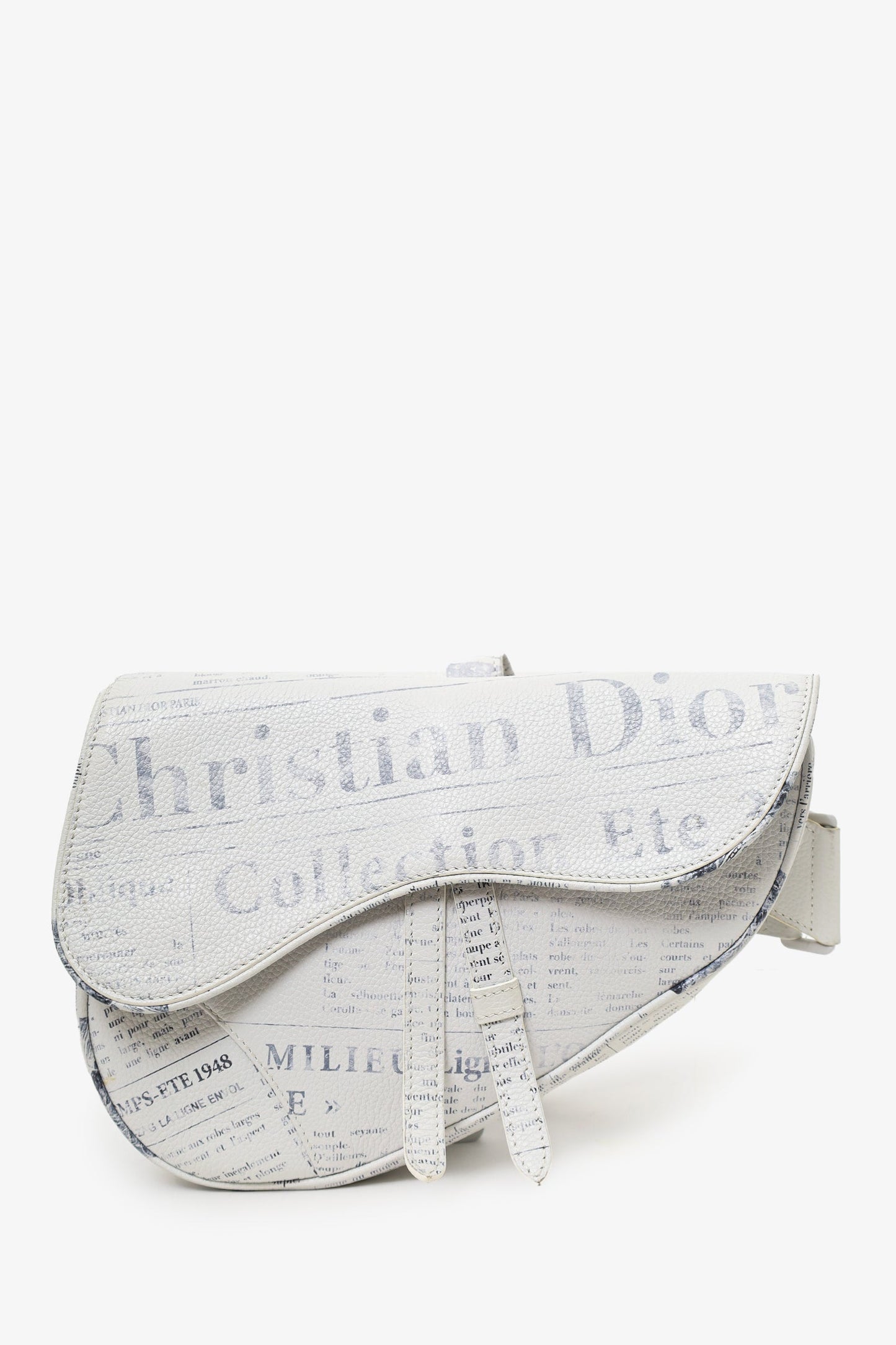 Dior Handbag Christian x Daniel Arsham Grey Newspaper Printed White Gray