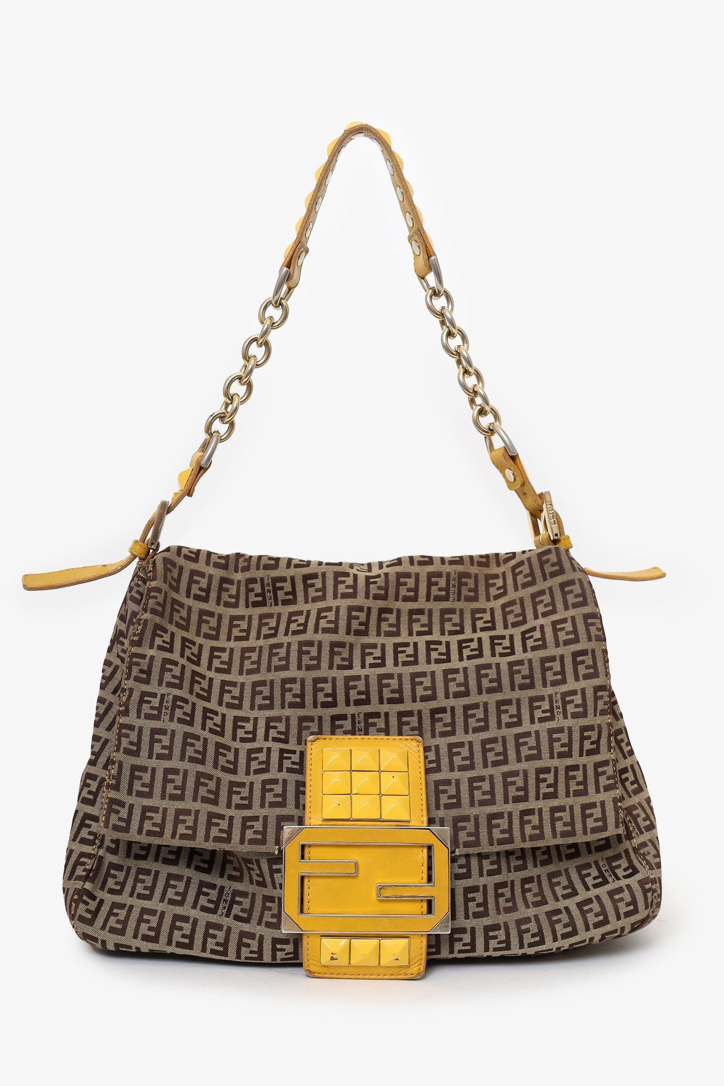 Fendi Shoulder Bag Zucca Mama Baguette Bag Canvas Brown Chain