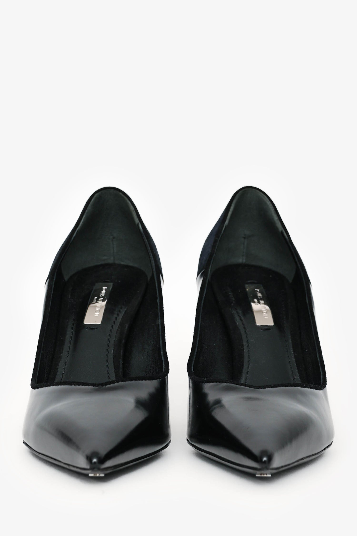 Louis Vuitton Black Leather/Navy Suede Crystal Curved Heels Size 37