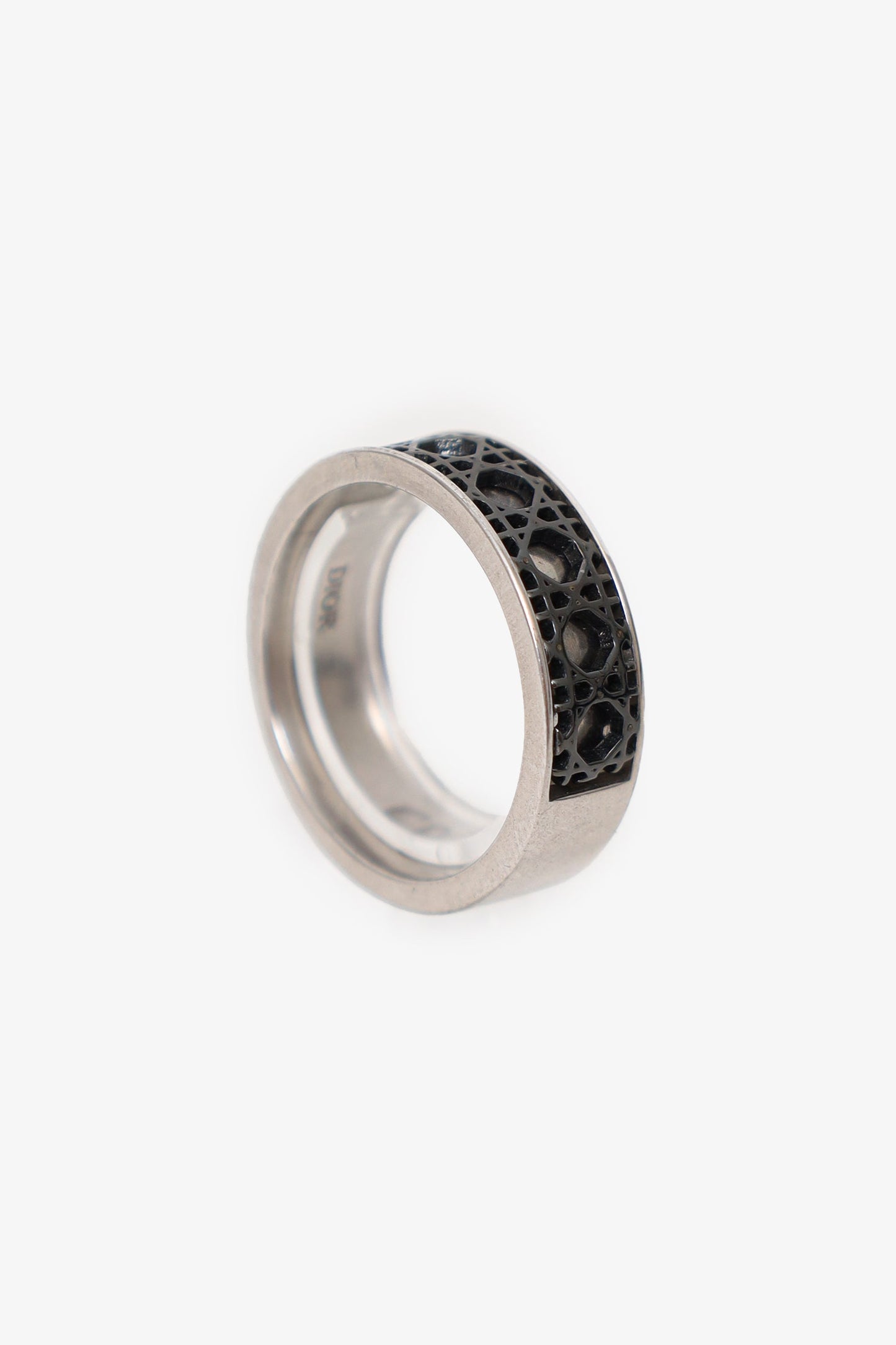 Dior Handbag Christian Ruthenium-finish Cannage Ring Silver Jewelry