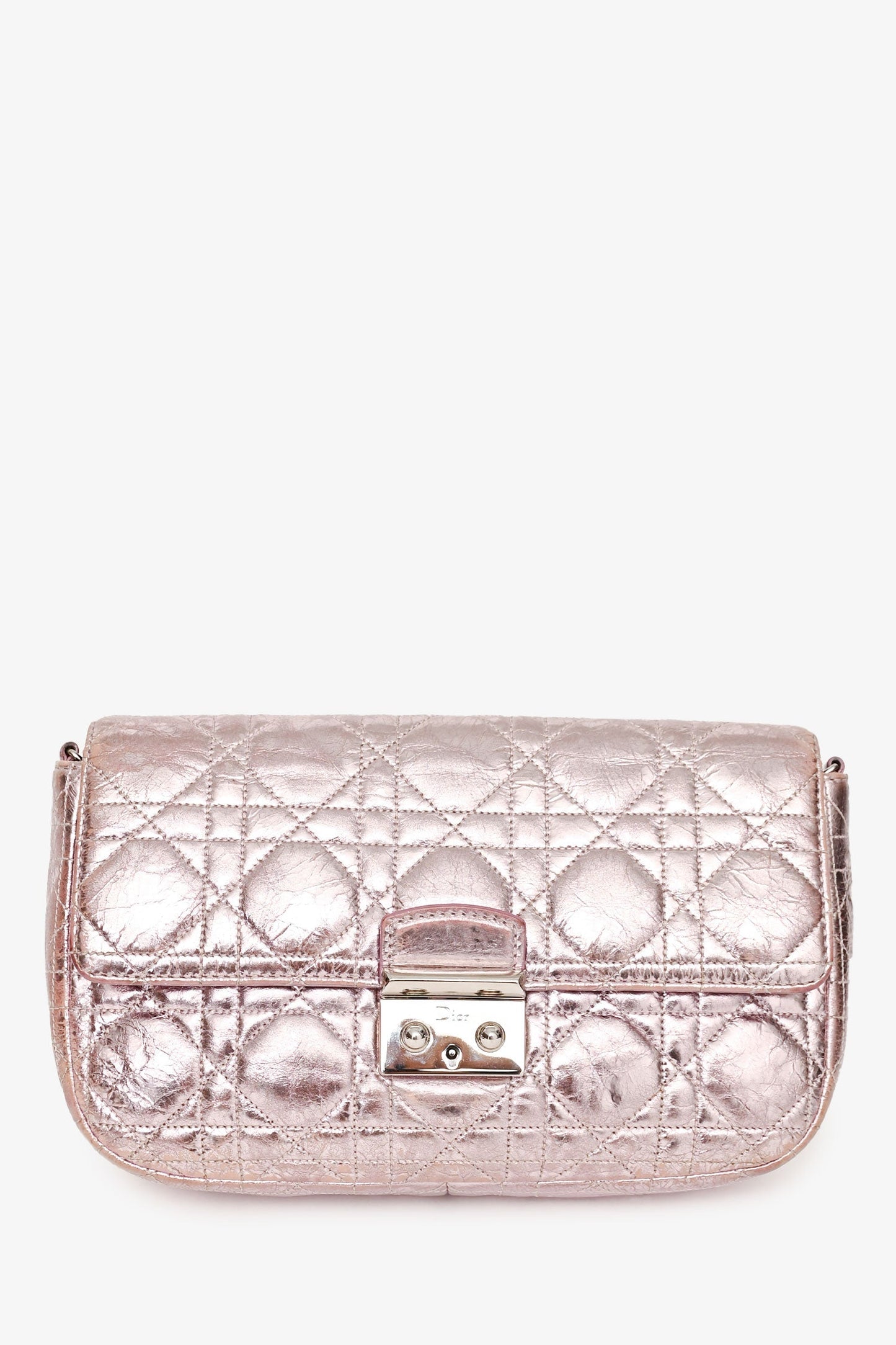 Dior Handbag Christian Metallic Cannage 'Miss ' Wallet on Leather Pink Chain