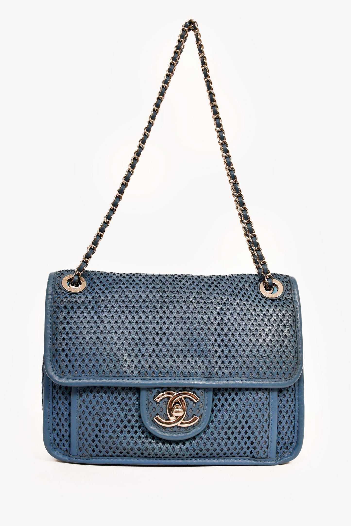 Chanel™ 2013C Blue Perforated 'Up In The Air' Small Front Flap Crossbody