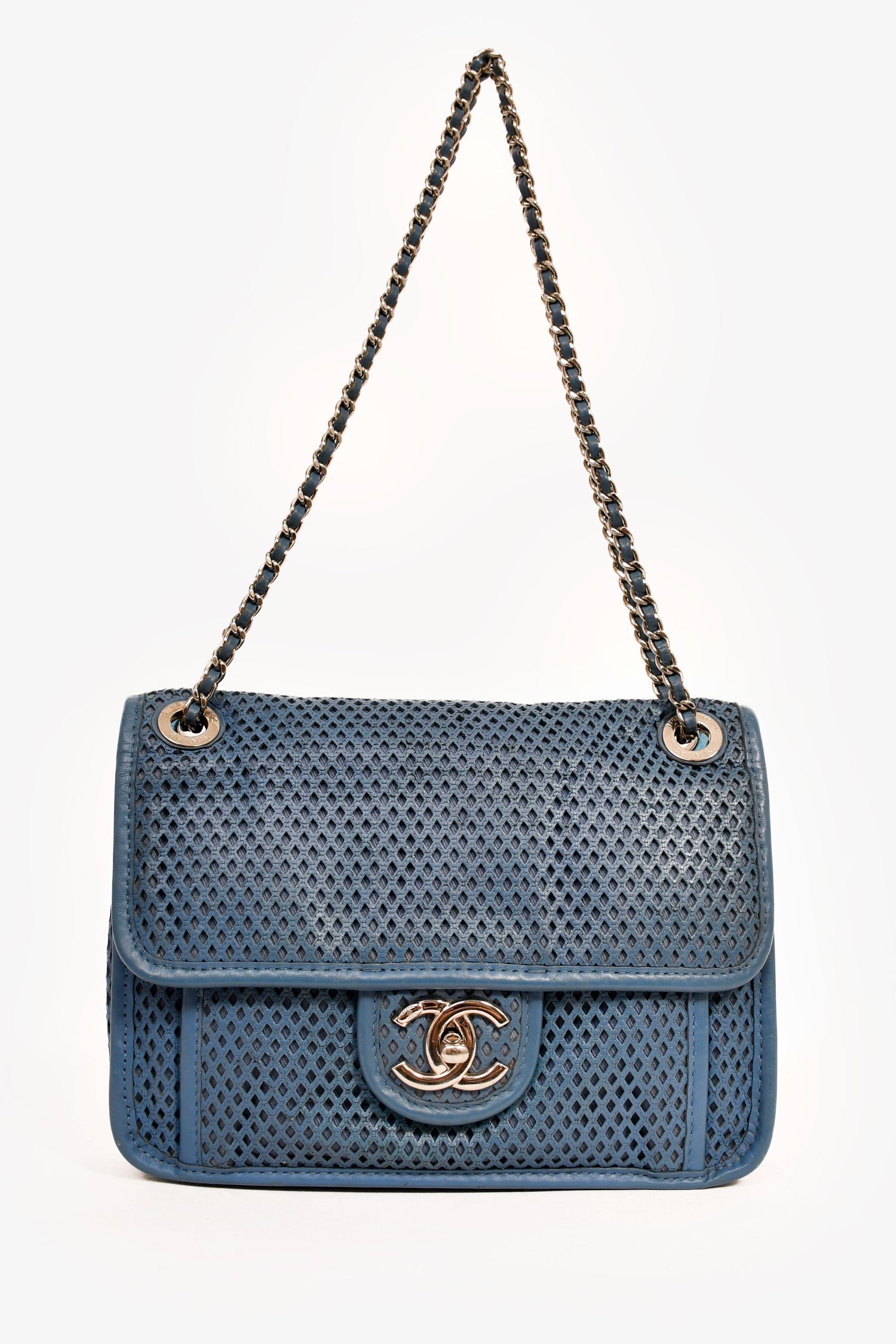 Chanel™ 2013C Blue Perforated 'Up In The Air' Small Front Flap Crossbody