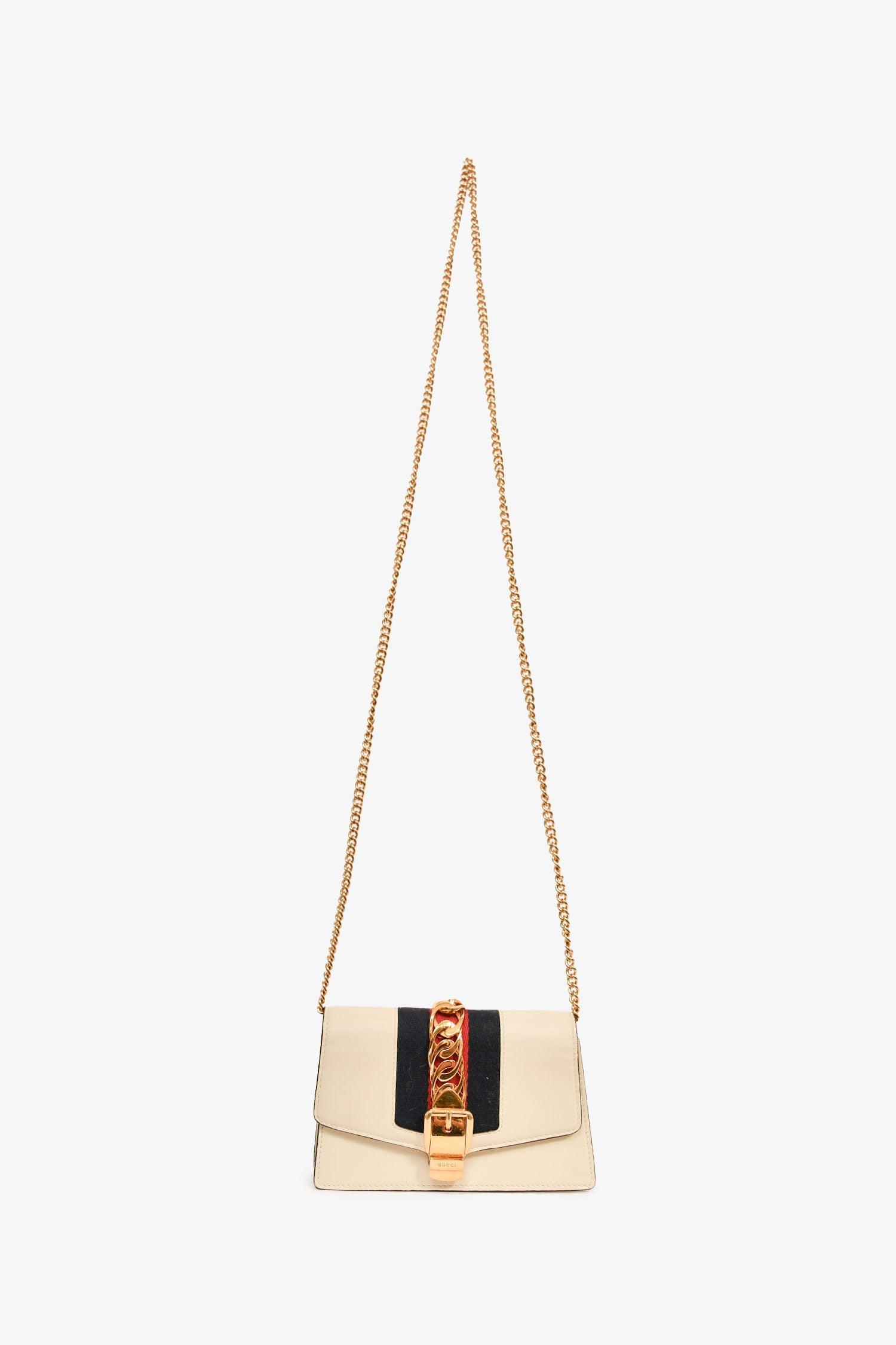 Gucci Cream Leather Web Mini Sylvie Chain Bag