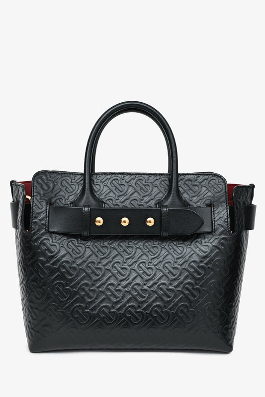 Burberry Tb Tote With Strap Leather Monogram Black Tote Bag