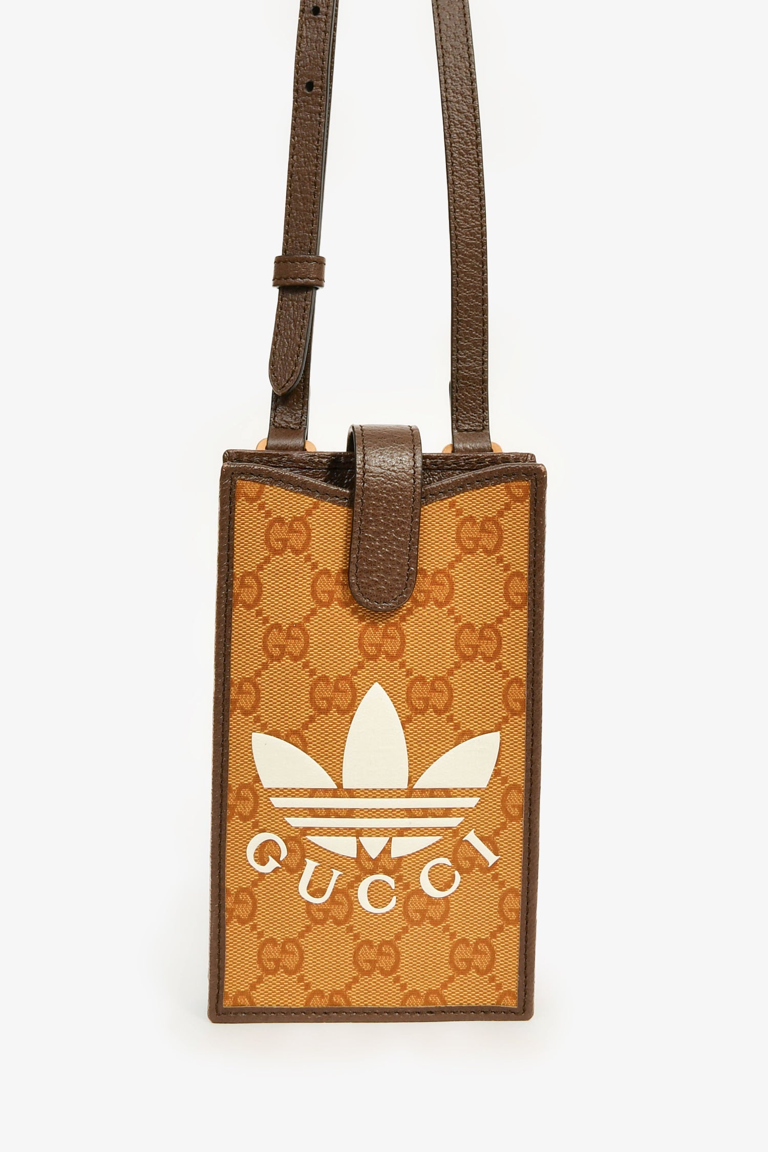 Gucci X Adidas Brown Coated Canvas Phone Pouch Crossbody Bag