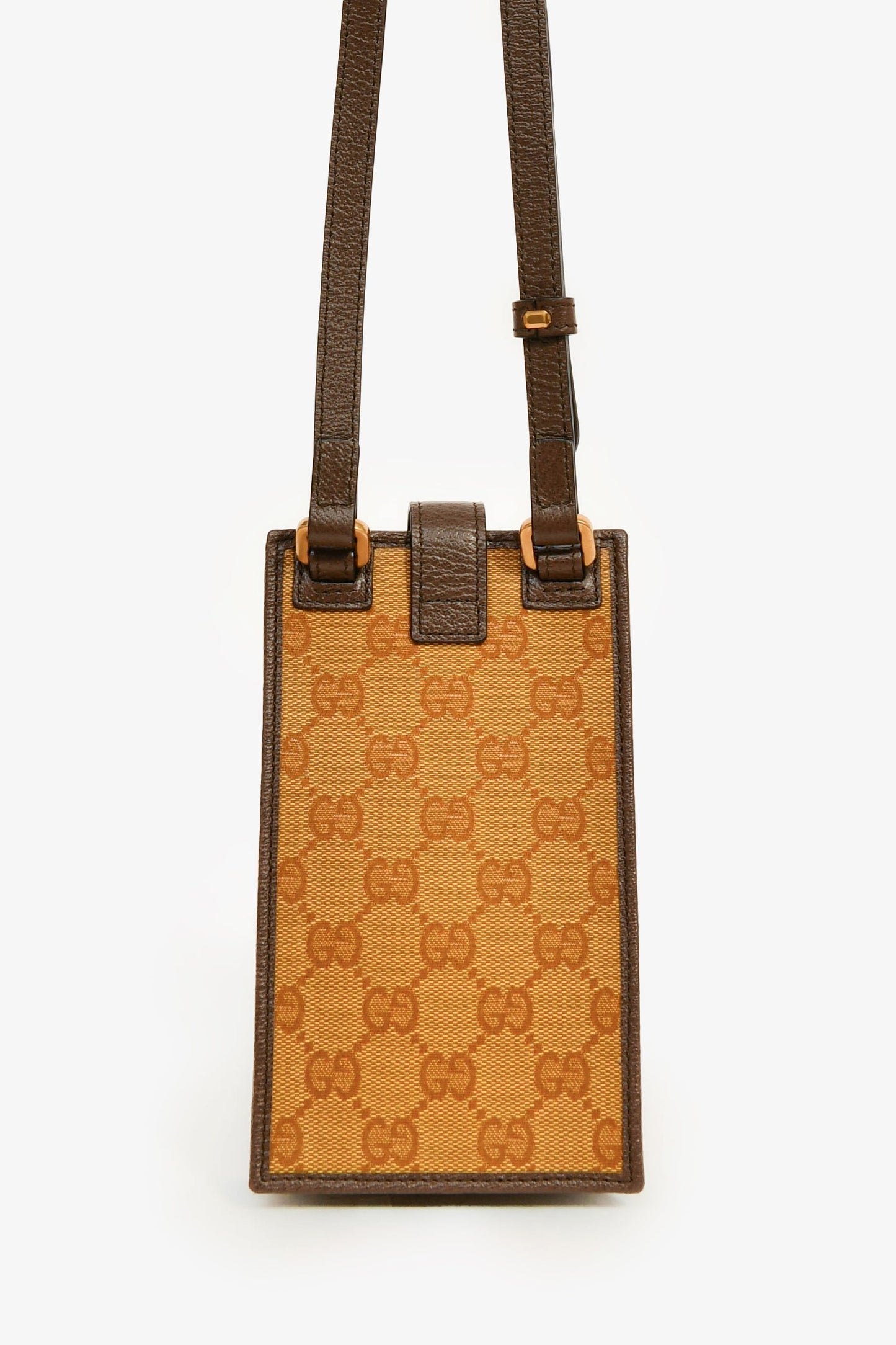 Gucci X Adidas Brown Coated Canvas Phone Pouch Crossbody Bag