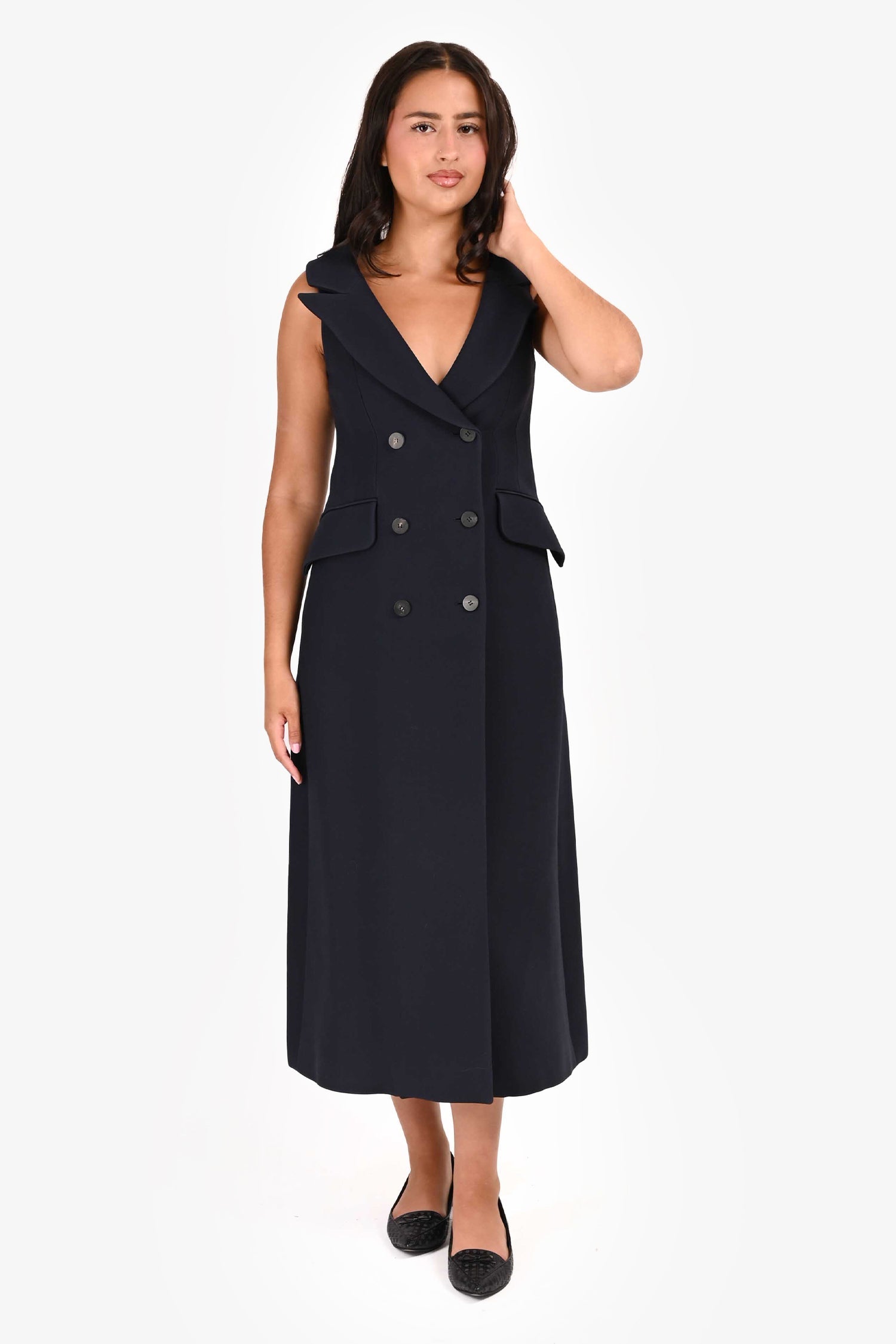 Dior Handbag Christian Wool Double Breasted Sleeves Blazer Style Navy