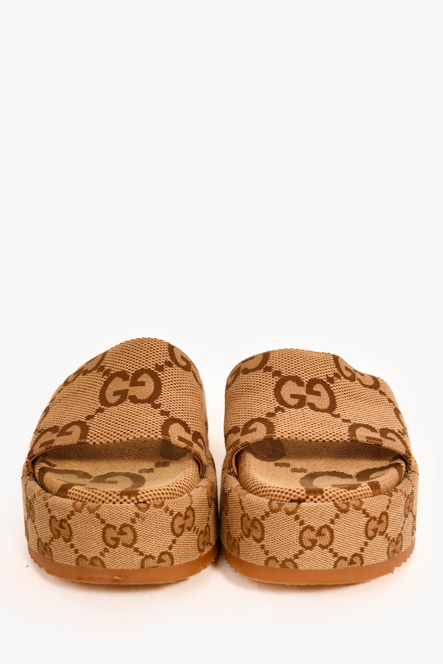 Gucci Brown Giant GG Monogram Canvas Platform Sandals Size 35