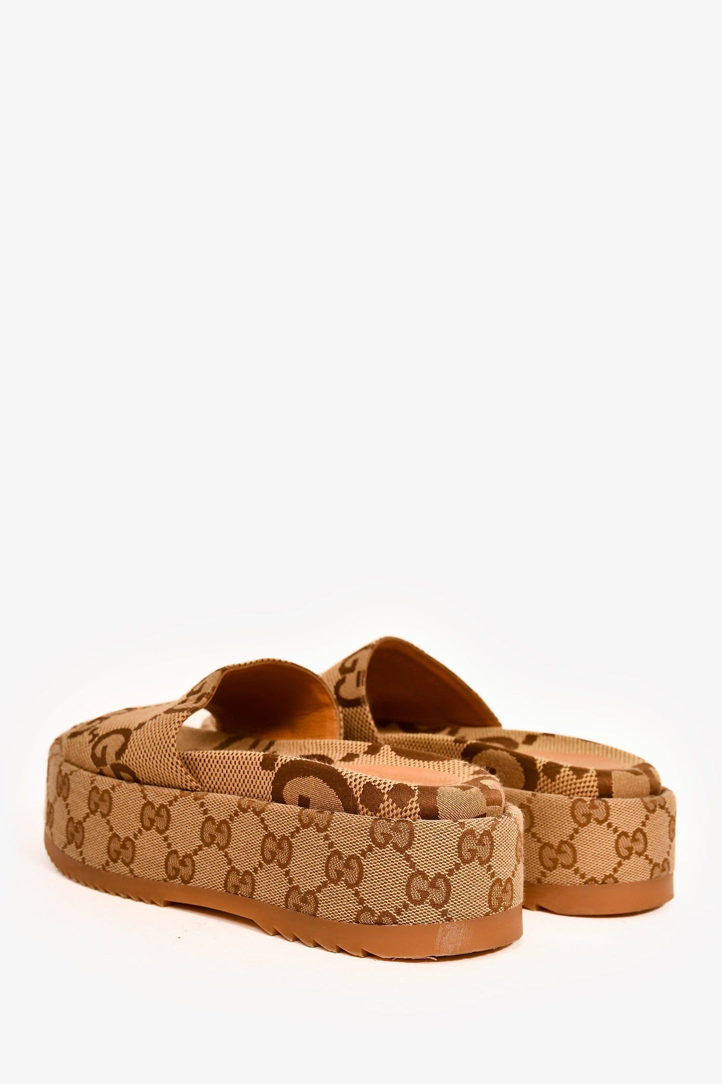 Gucci Brown Giant GG Monogram Canvas Platform Sandals Size 35
