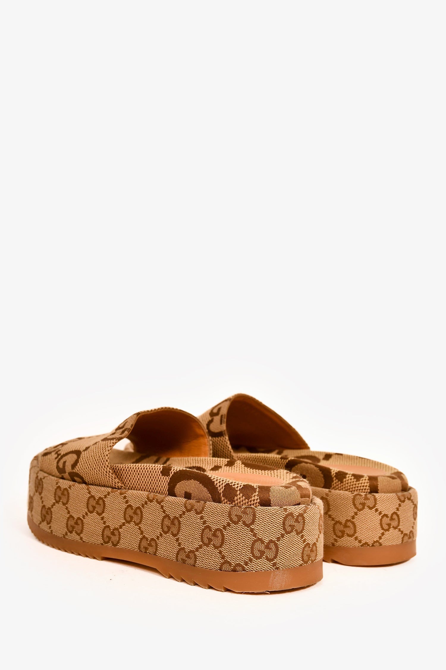 Gucci Brown Giant GG Monogram Canvas Platform Sandals Size 35