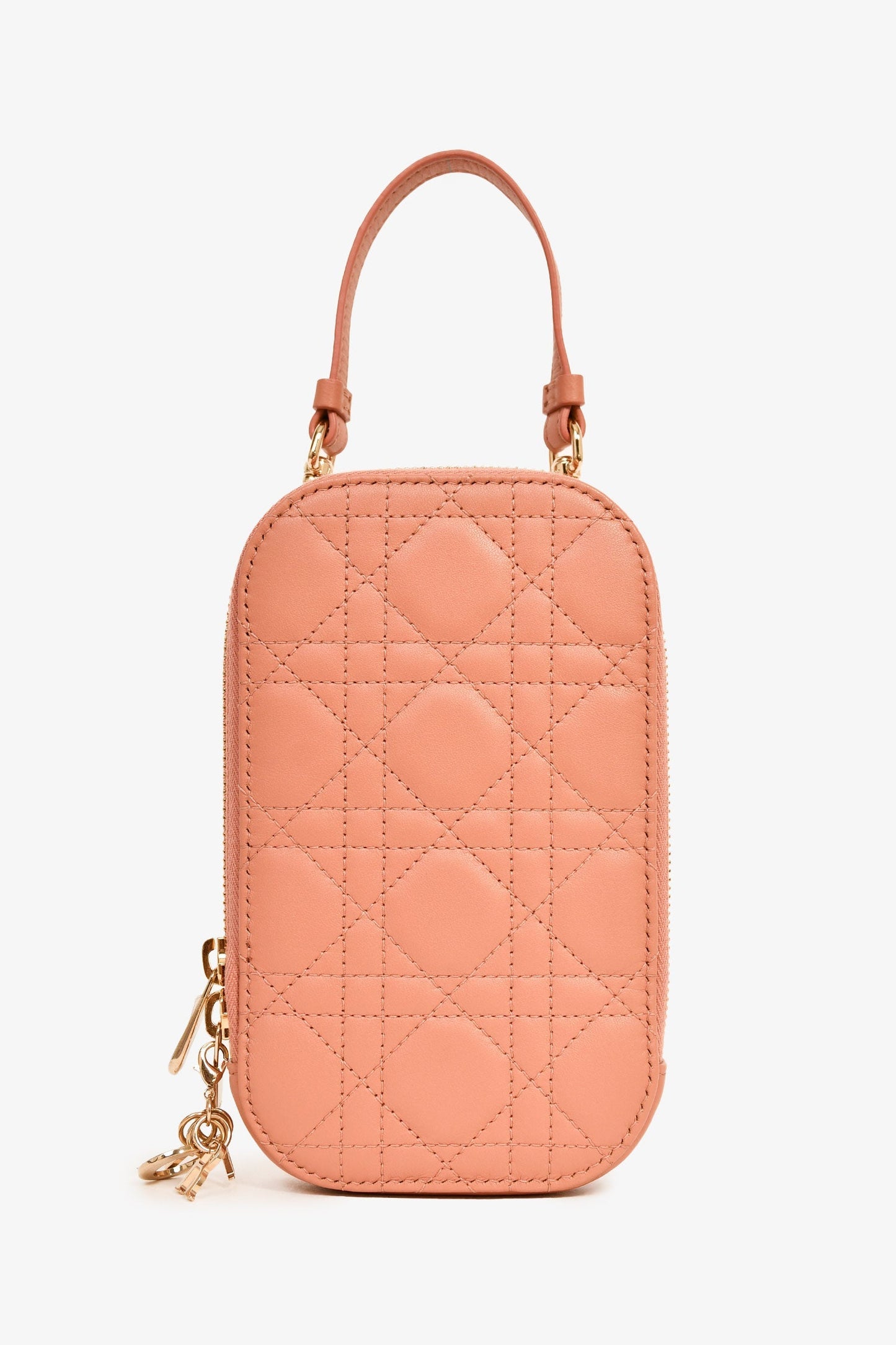 Dior Crossbody Bag Christian Cannage Call'in Phone Holder with Leather Pink Chain
