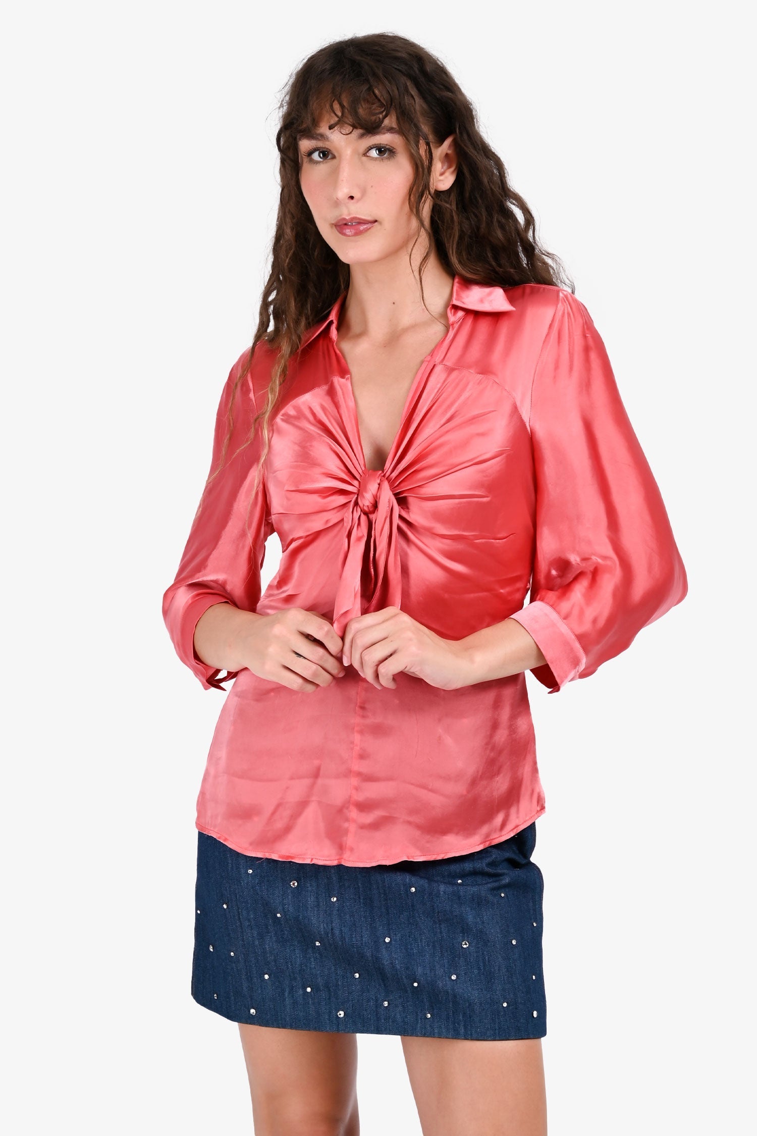 Prada Handbag Tie Detail 3 4 Sleeve Top Pink