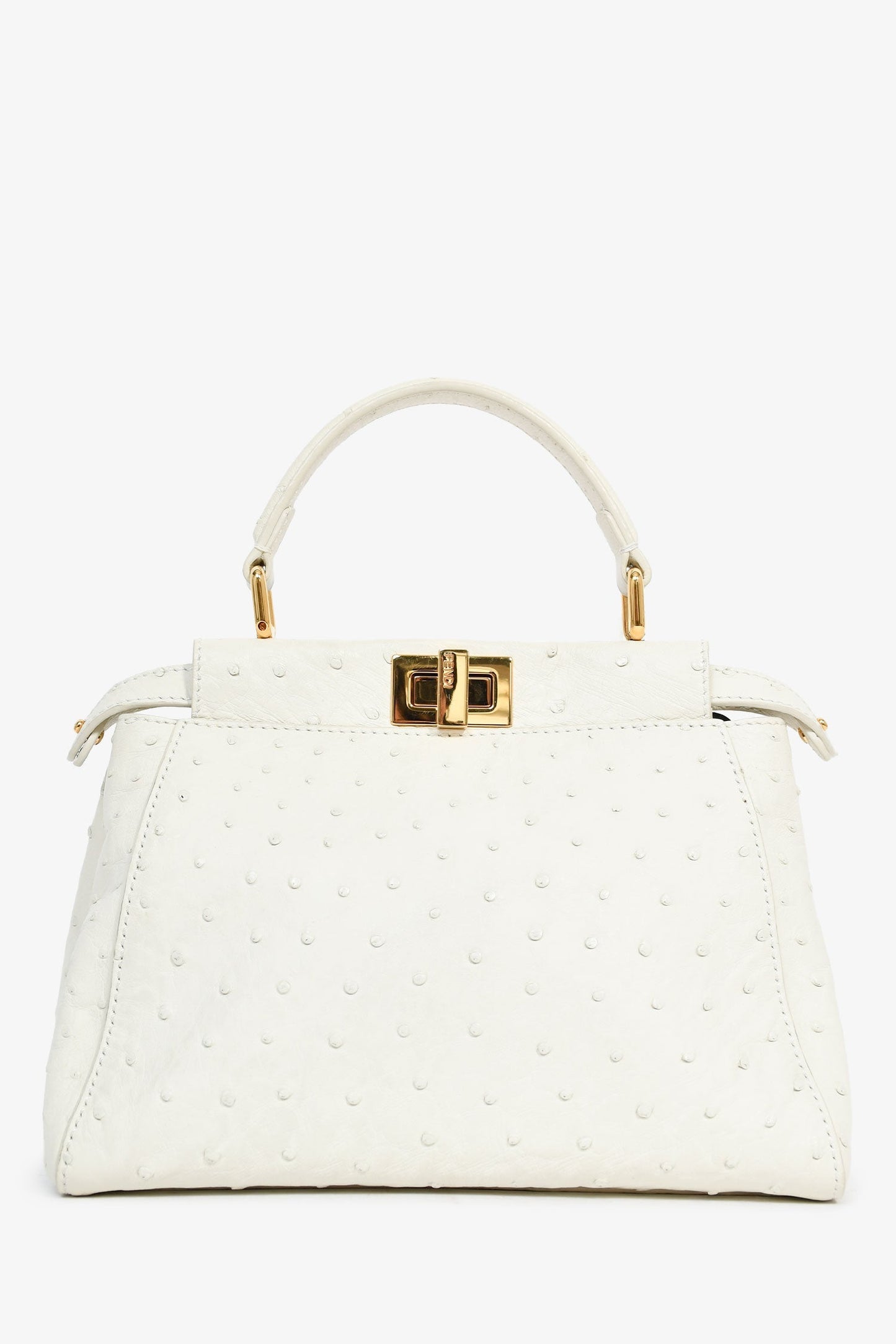 Fendi Crossbody Bag Ostrich Peekaboo Bag with Strap Leather White Mini