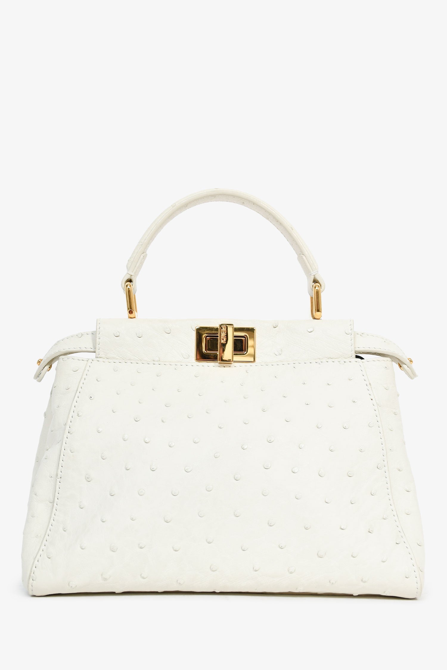 Fendi Crossbody Bag Ostrich Peekaboo Bag with Strap Leather White Mini
