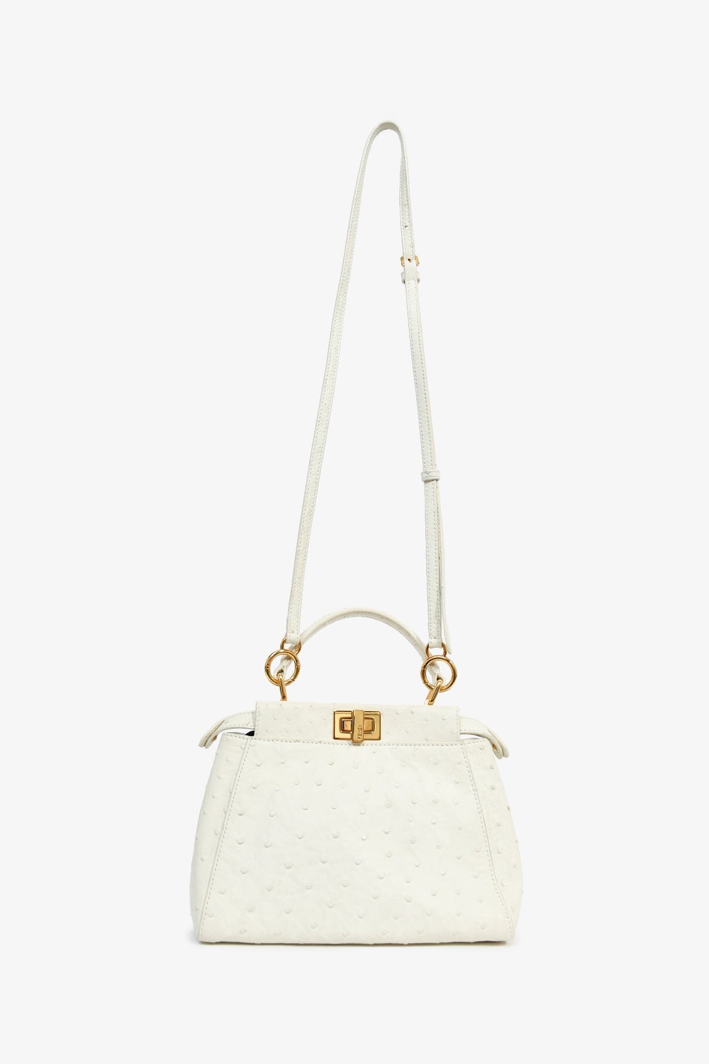 Fendi Ostrich Peekaboo Bag With Strap Leather White Mini Crossbody Bag