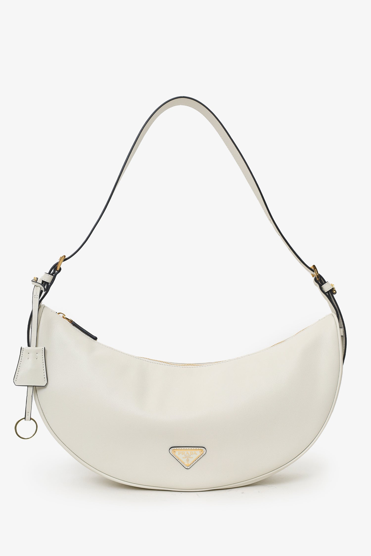 Prada Shoulder Bag Demi-lune Leather White Large