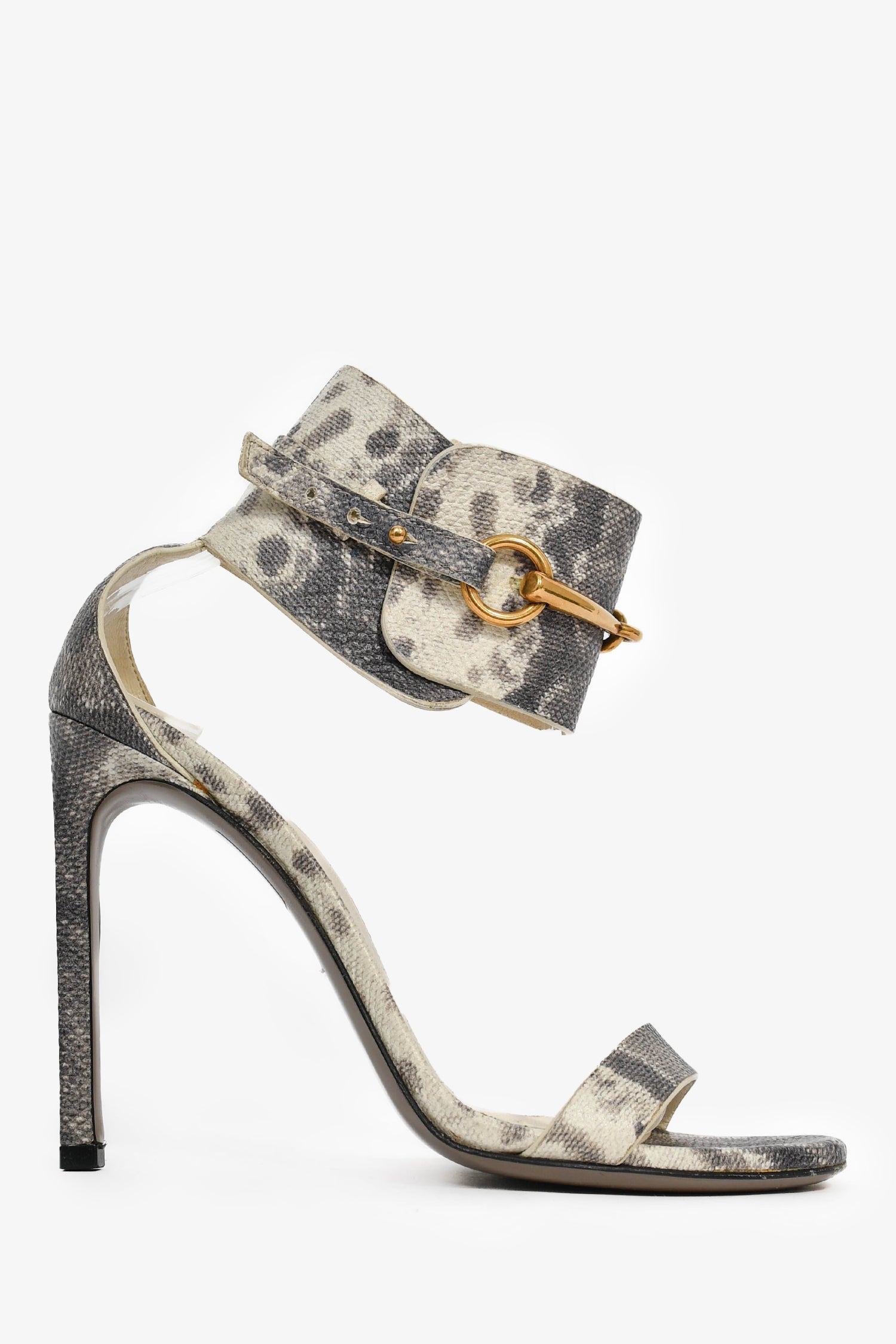 Gucci Grey/White Embossed Leather Horsebit Heels Size 6.5