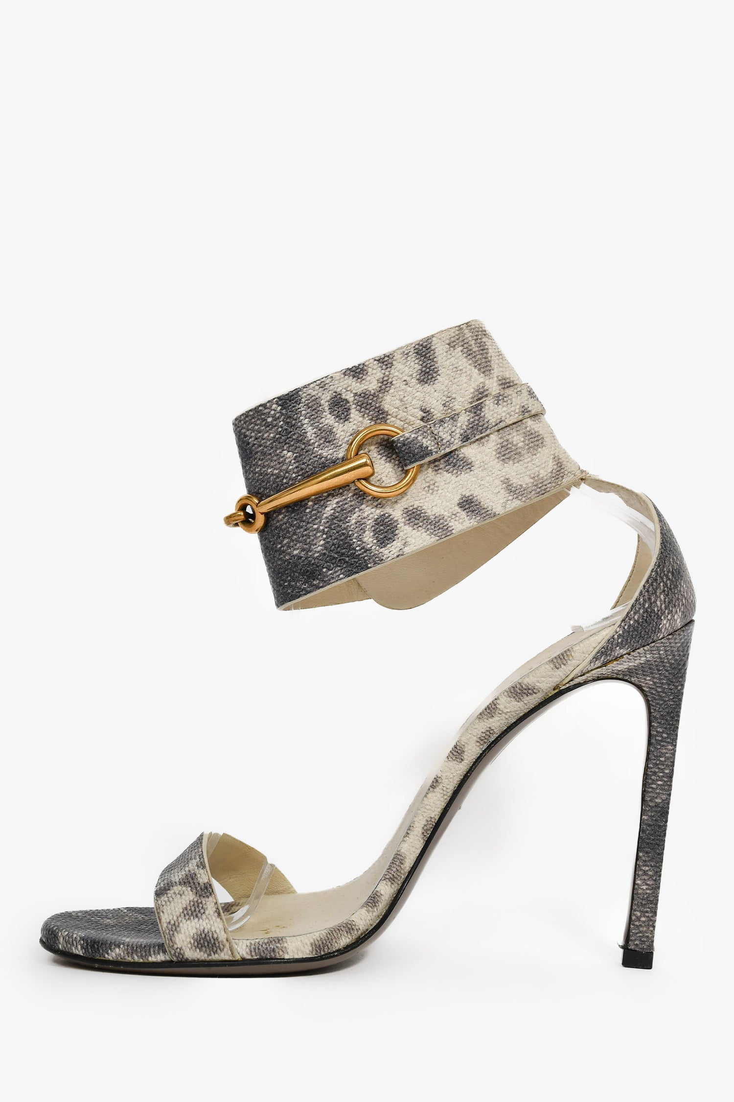 Gucci Grey/White Embossed Leather Horsebit Heels Size 6.5