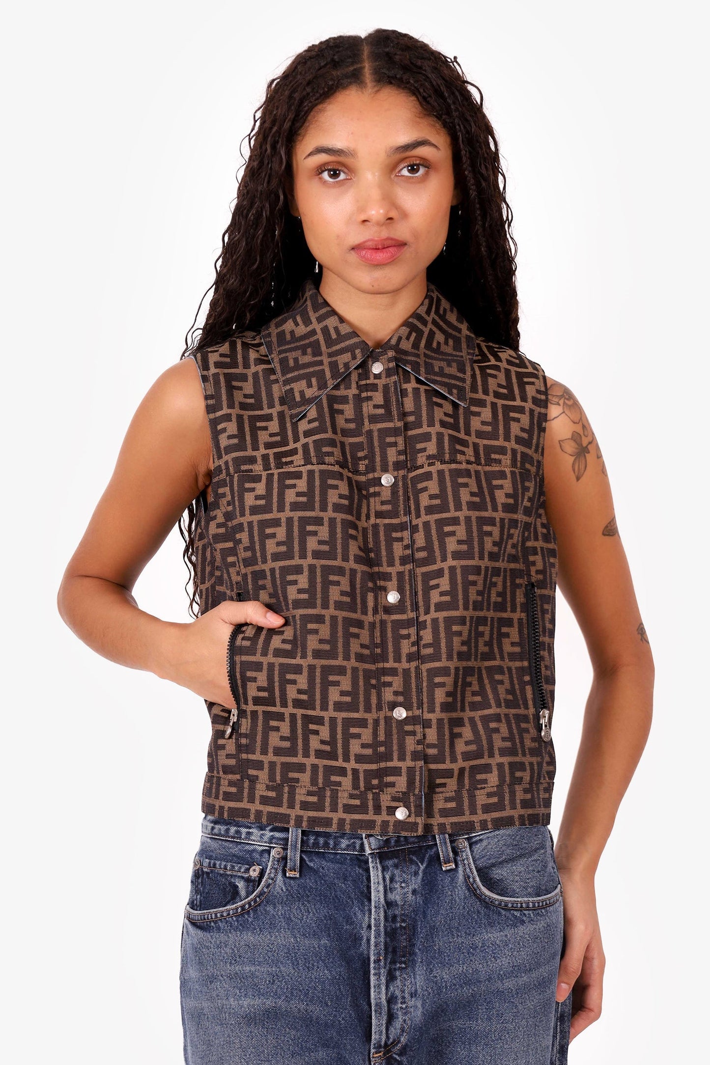 Fendi Handbag FF Zucca Reversible Vest Brown Blue