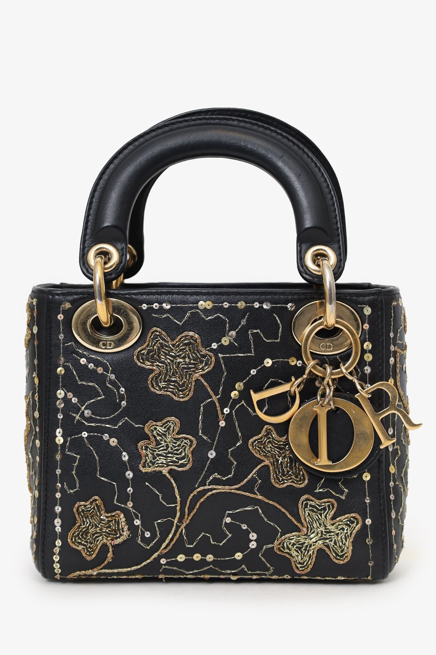 Dior Bag Christian 'Clovers' Lady Leather Black Gold Mini Bag