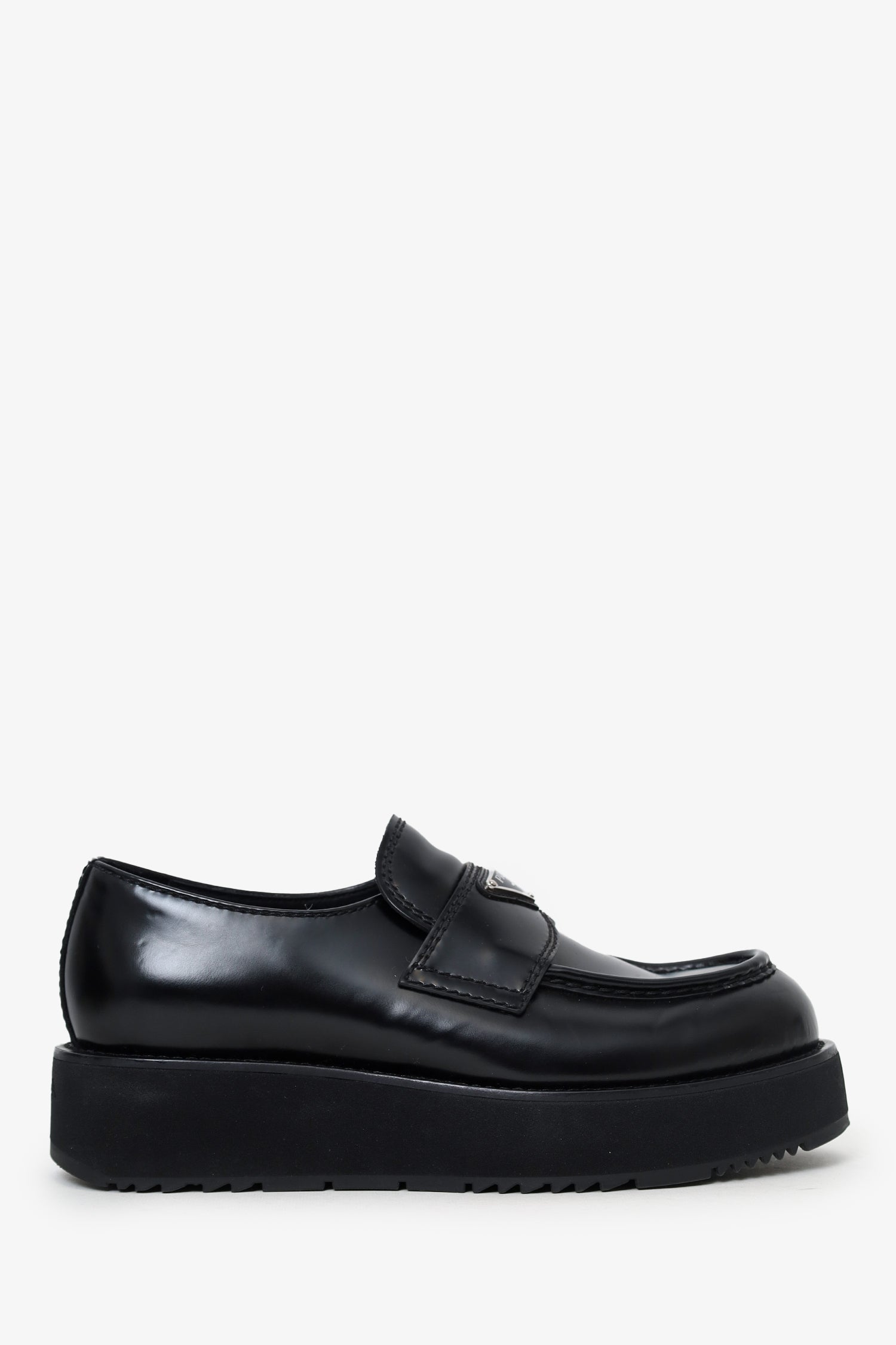 Prada Handbag Brushed Loafers Leather Black Shoes