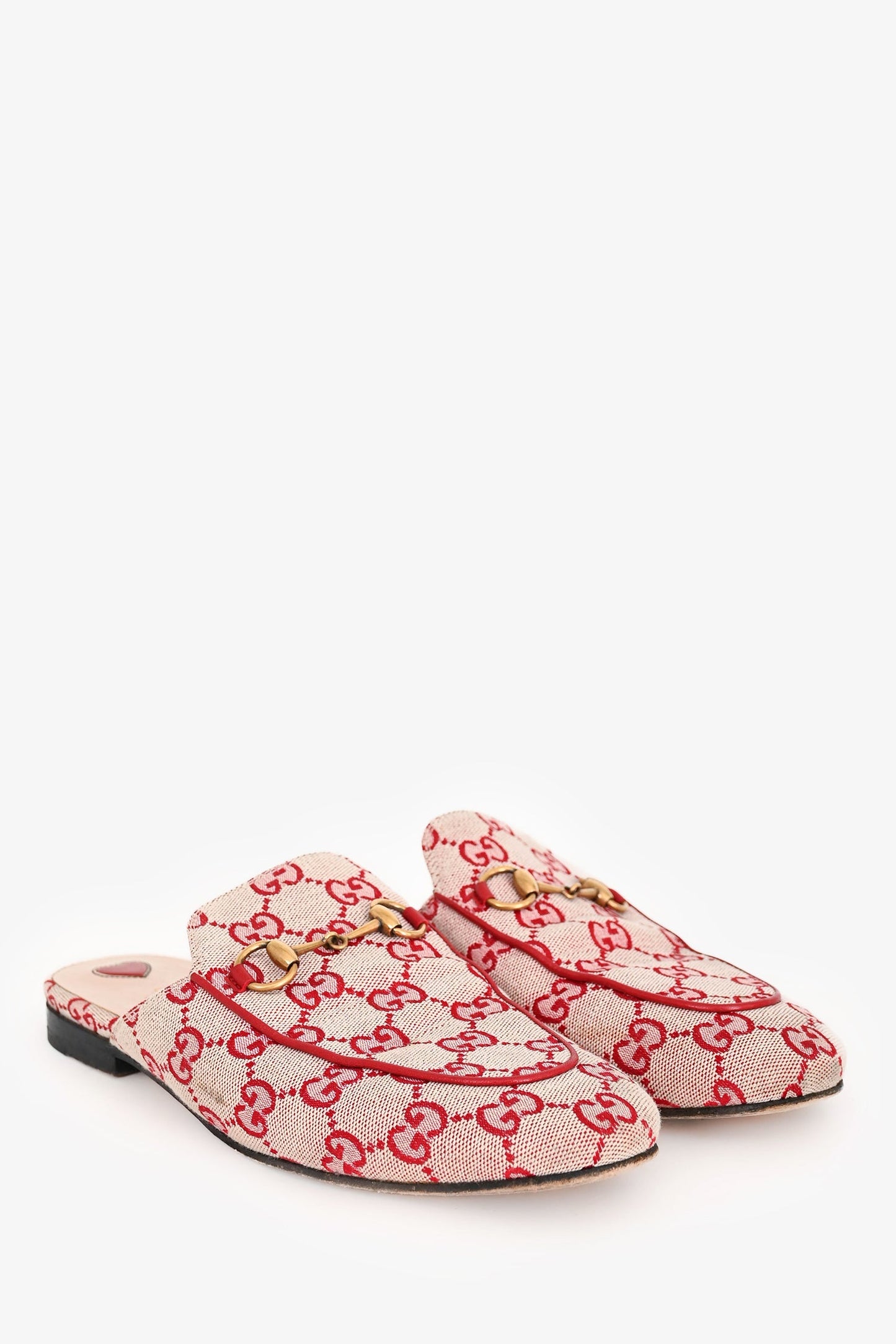 Gucci Red GG Logo Horsebit Princetown Slip-On Loafers Size 38