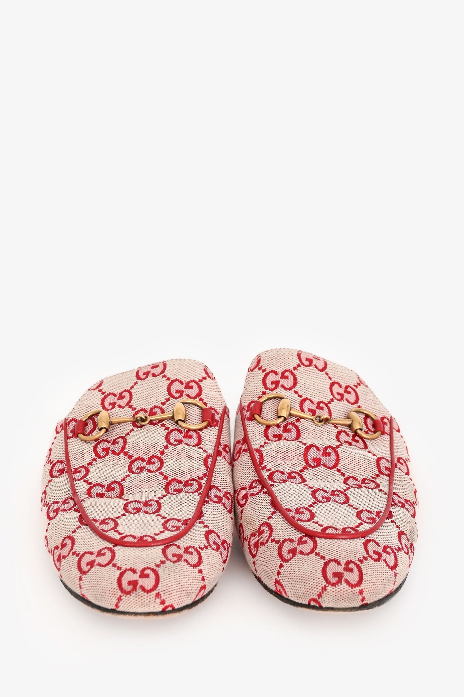 Gucci Red GG Logo Horsebit Princetown Slip-On Loafers Size 38