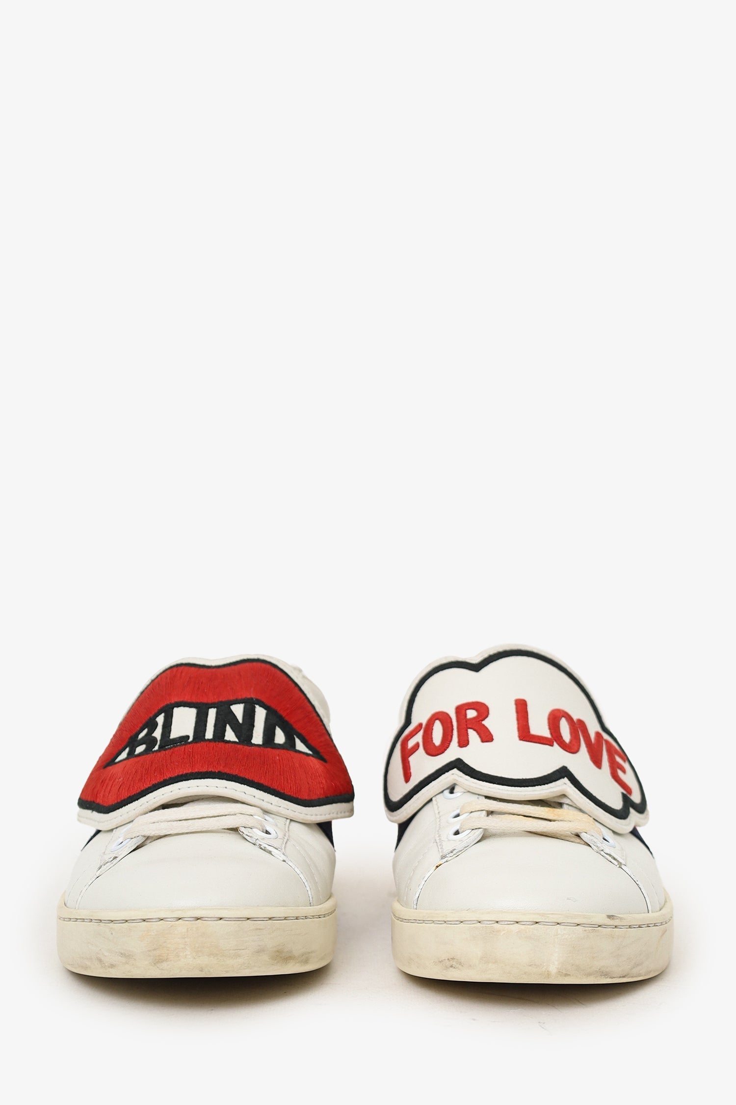 Gucci White Leather Blind For Love Patch Web Ace Sneakers Size 37