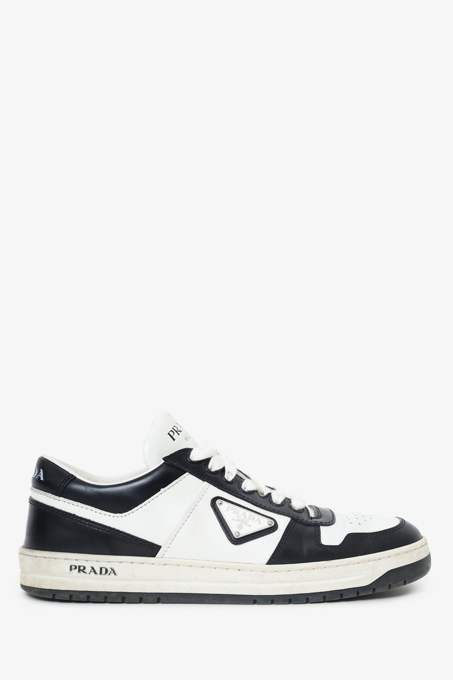 Prada Handbag Low Top Sneakers Leather Black White Shoes