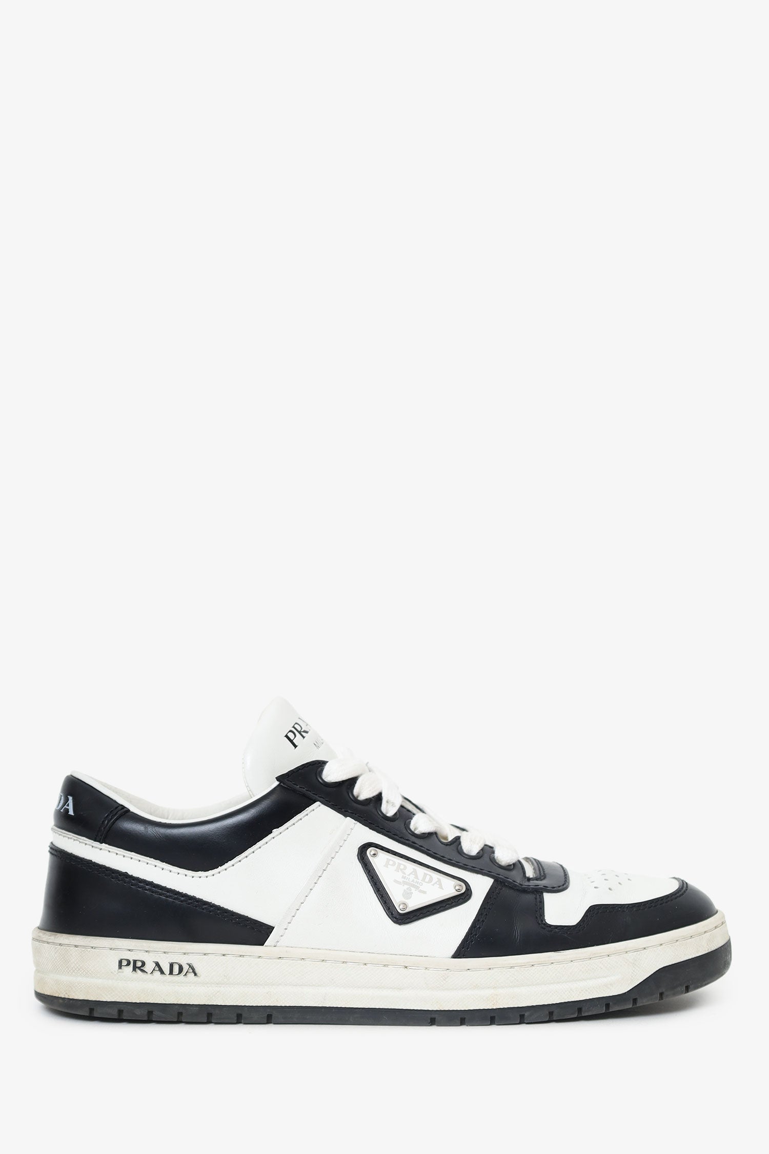 Prada Handbag Low Top Sneakers Leather Black White Shoes