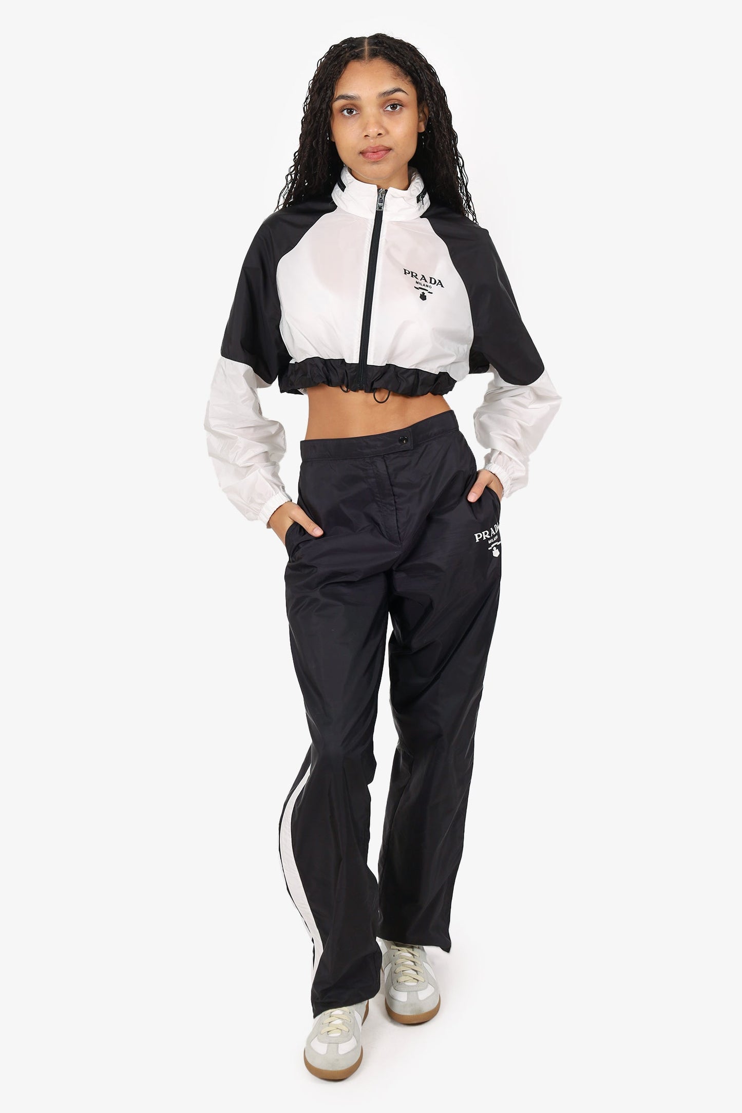 Prada Handbag Re- Side-stripe Track Pants Nylon Black