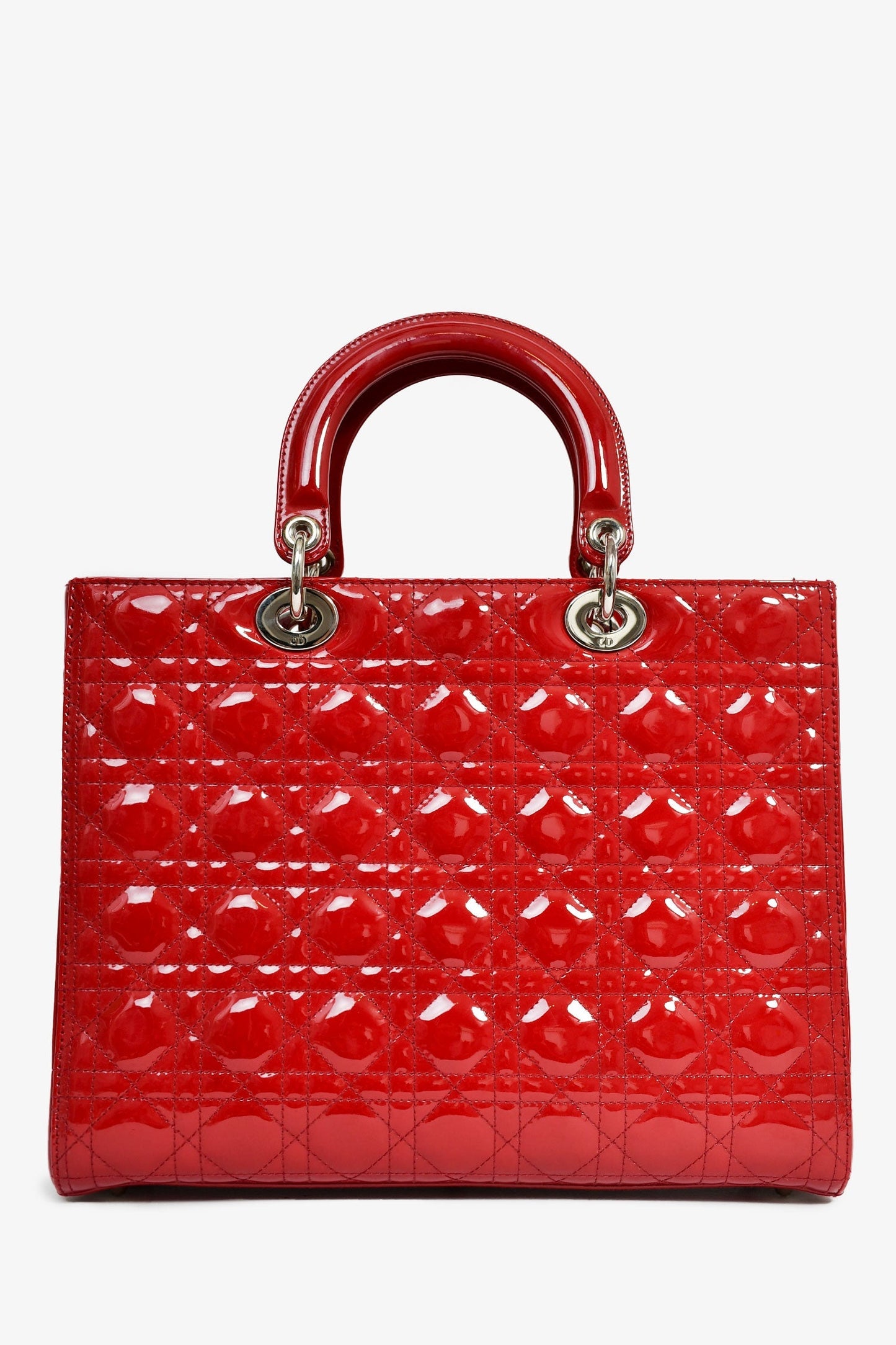 Dior Handbag Christian Lady Leather Patent Red