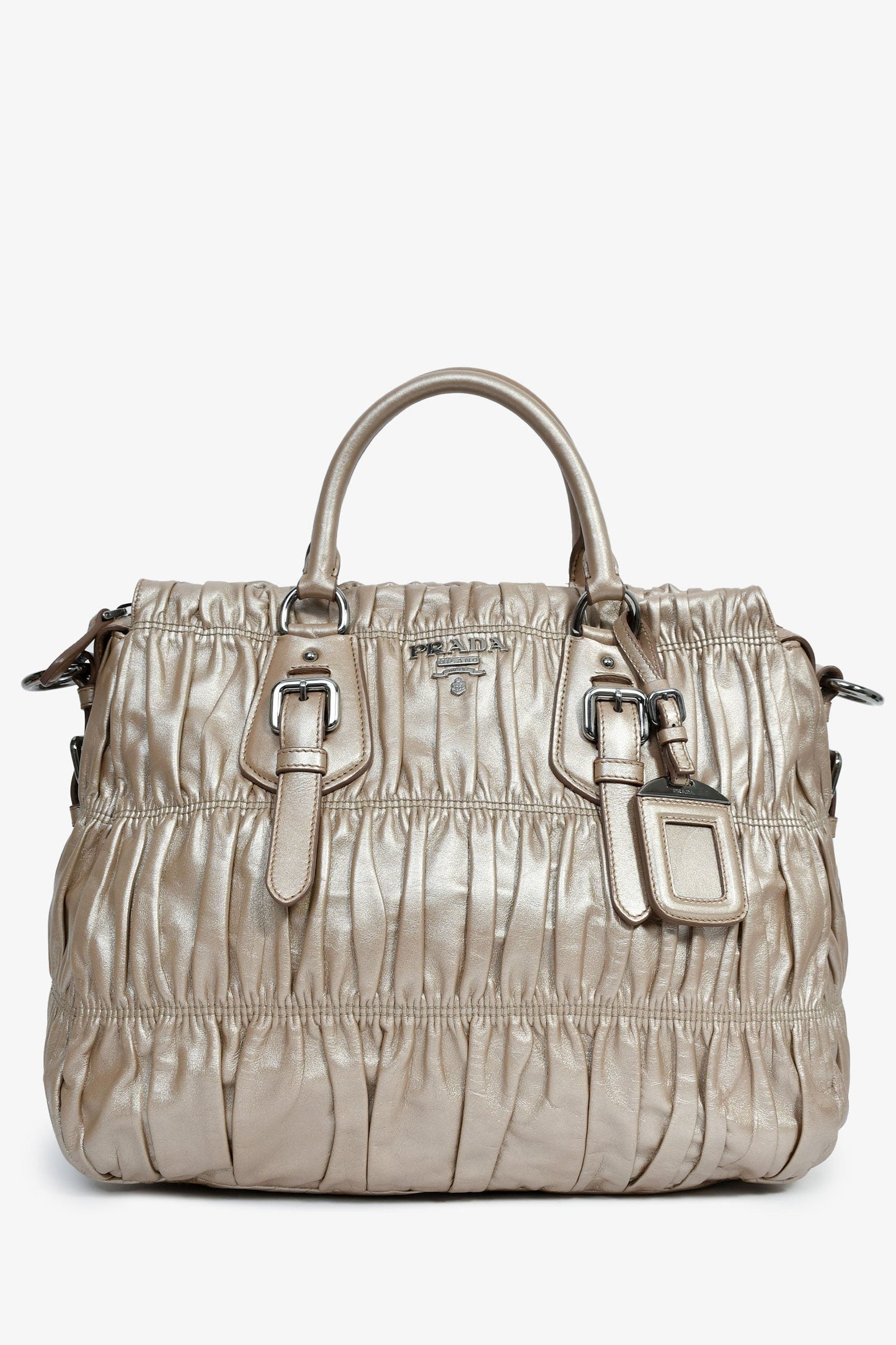 Prada Handbag Metallic Nappa Gaufre Bag With Strap Leather Gold Top Handle