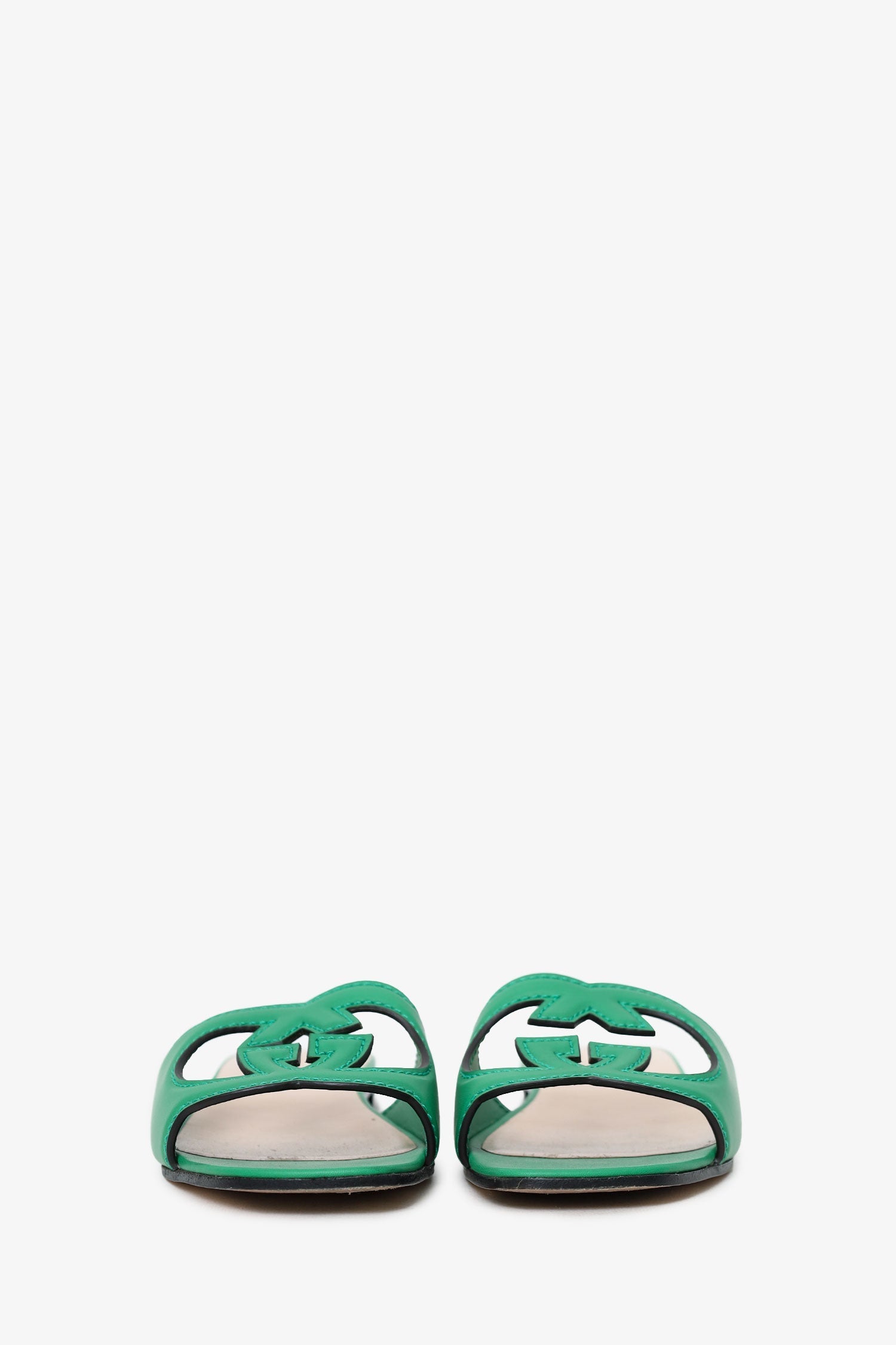 Gucci Green Leather Interlocking G Cut-Out Sandals Size 37.5