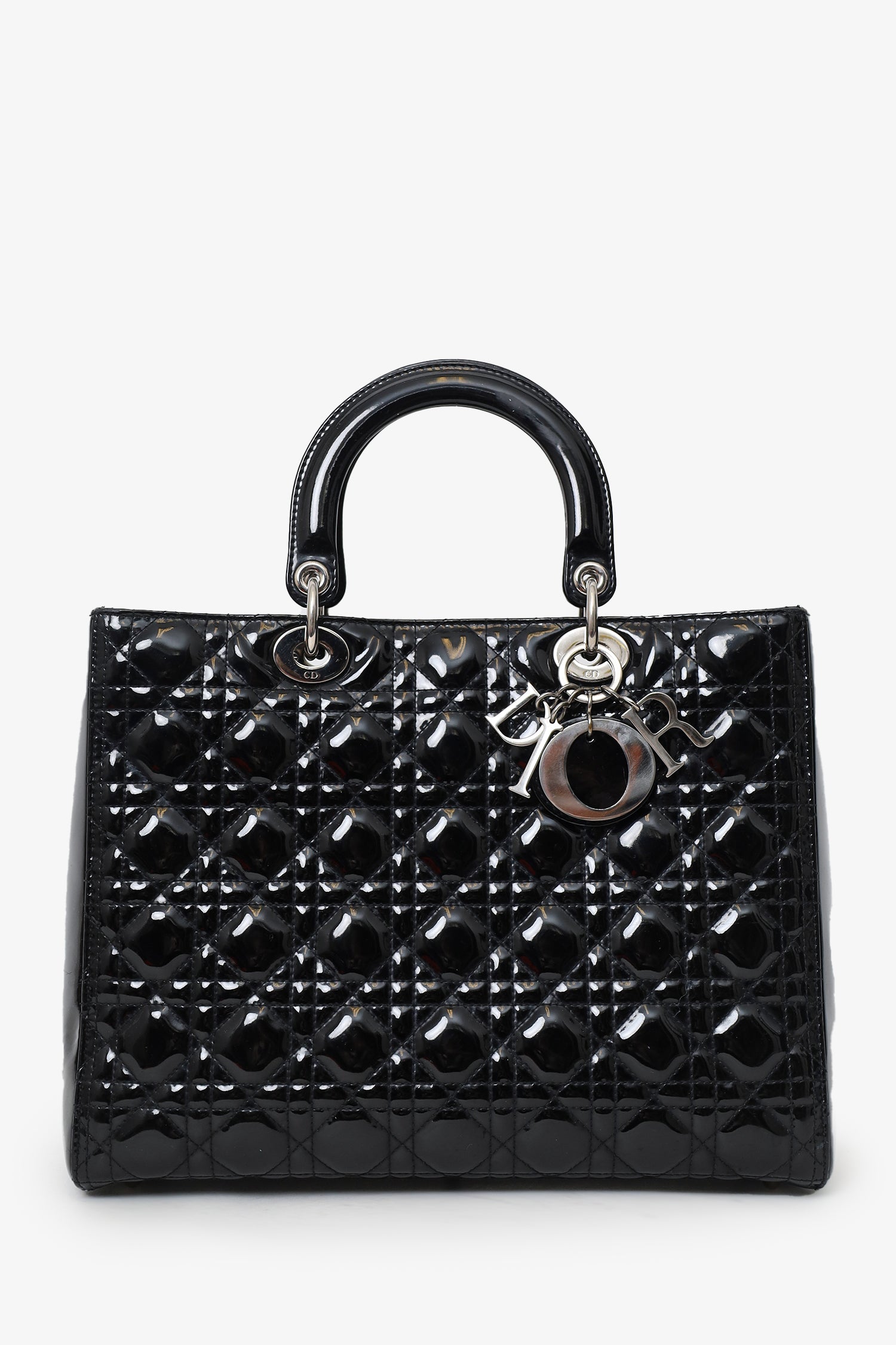 Dior Handbag Christian Lady Leather Patent Black