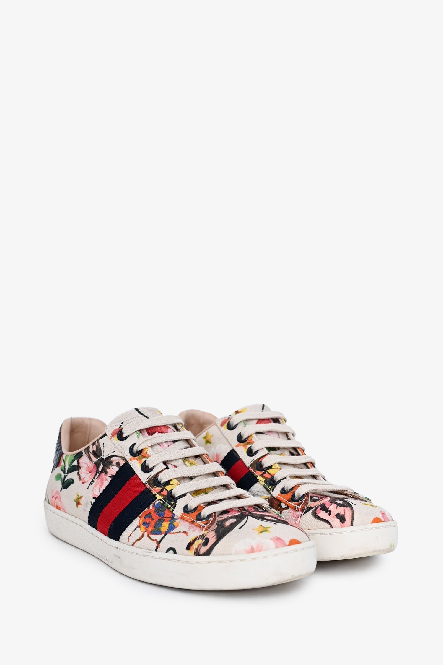 Gucci Cream Canvas Garden Exclusive Ace Sneakers Size 36