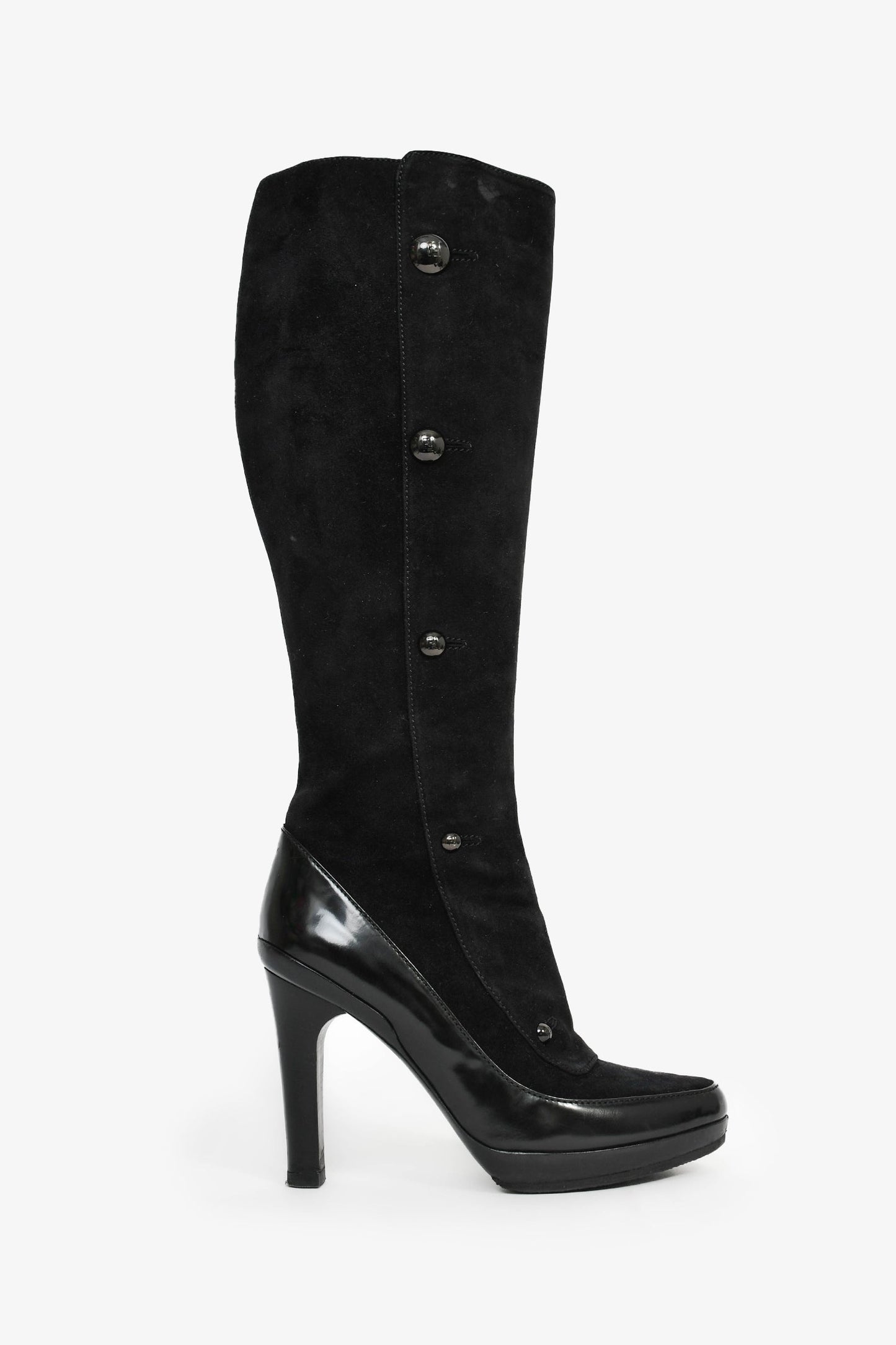 Fendi Handbag FF Knee High Heel Boots Leather Suede Patent Shoes