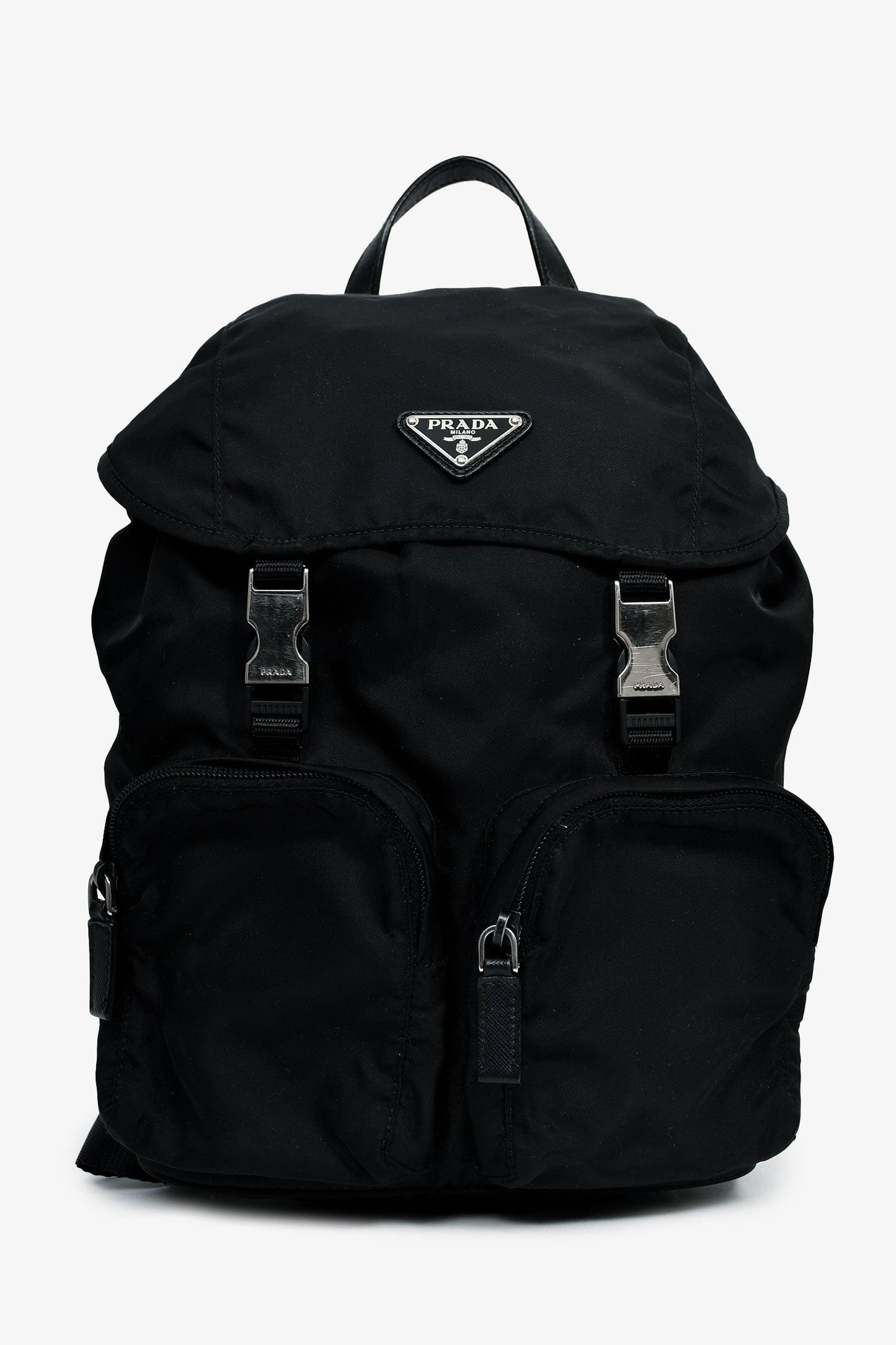Prada Backpack Tessuto Double Buckle Nylon Black