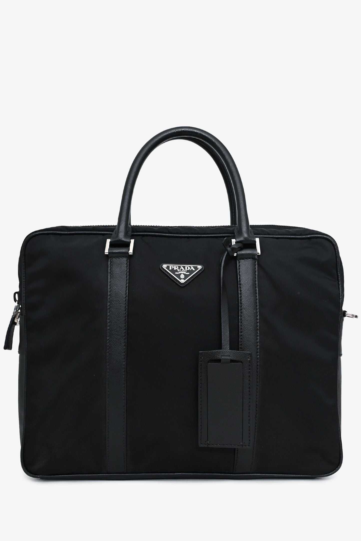 Prada Handbag Trim Briefcase Leather Nylon Saffiano
